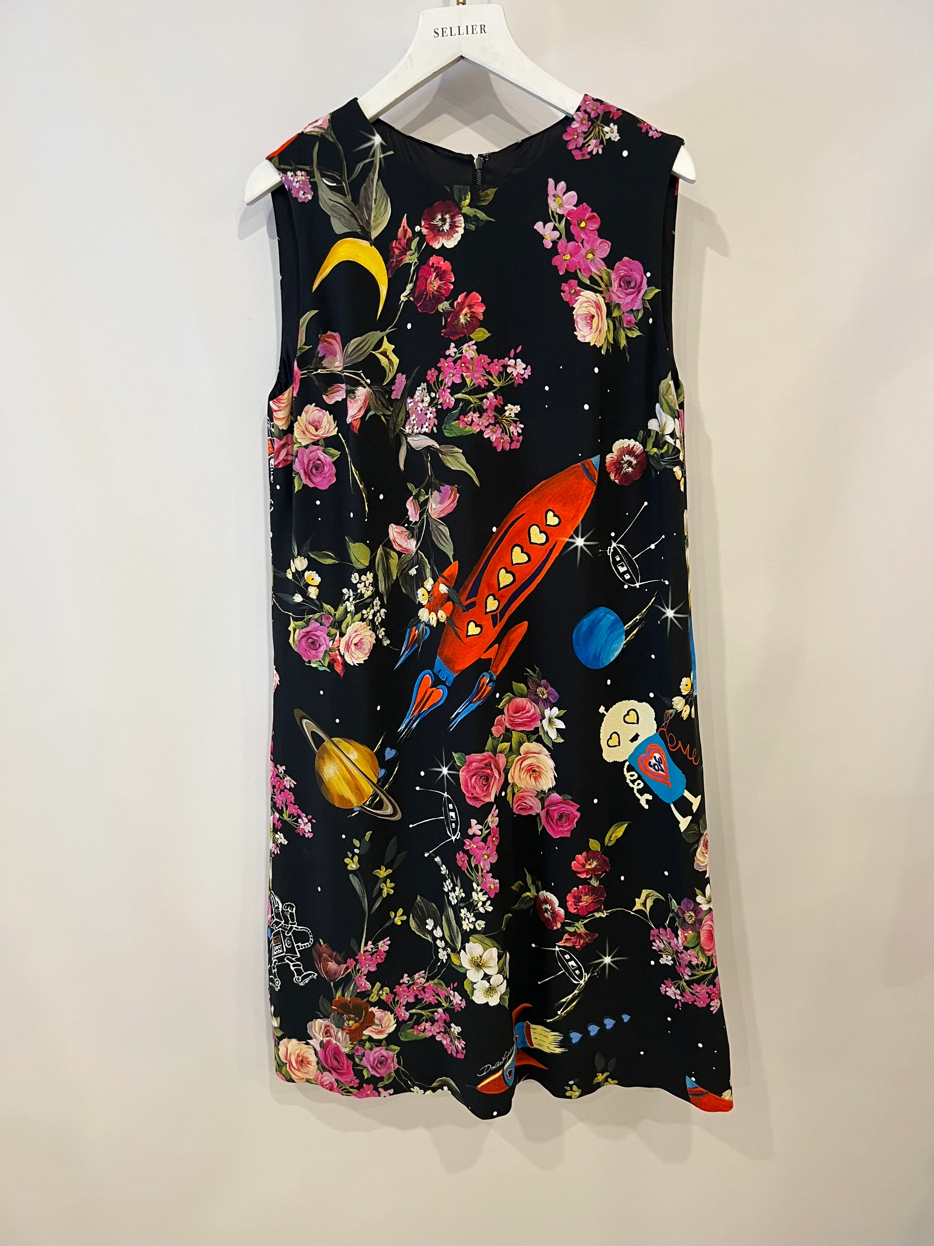 Dolce & Gabbana Black Silk Sleeveless Dress with Floral Prints Size IT 40 (UK 8) - Image 9