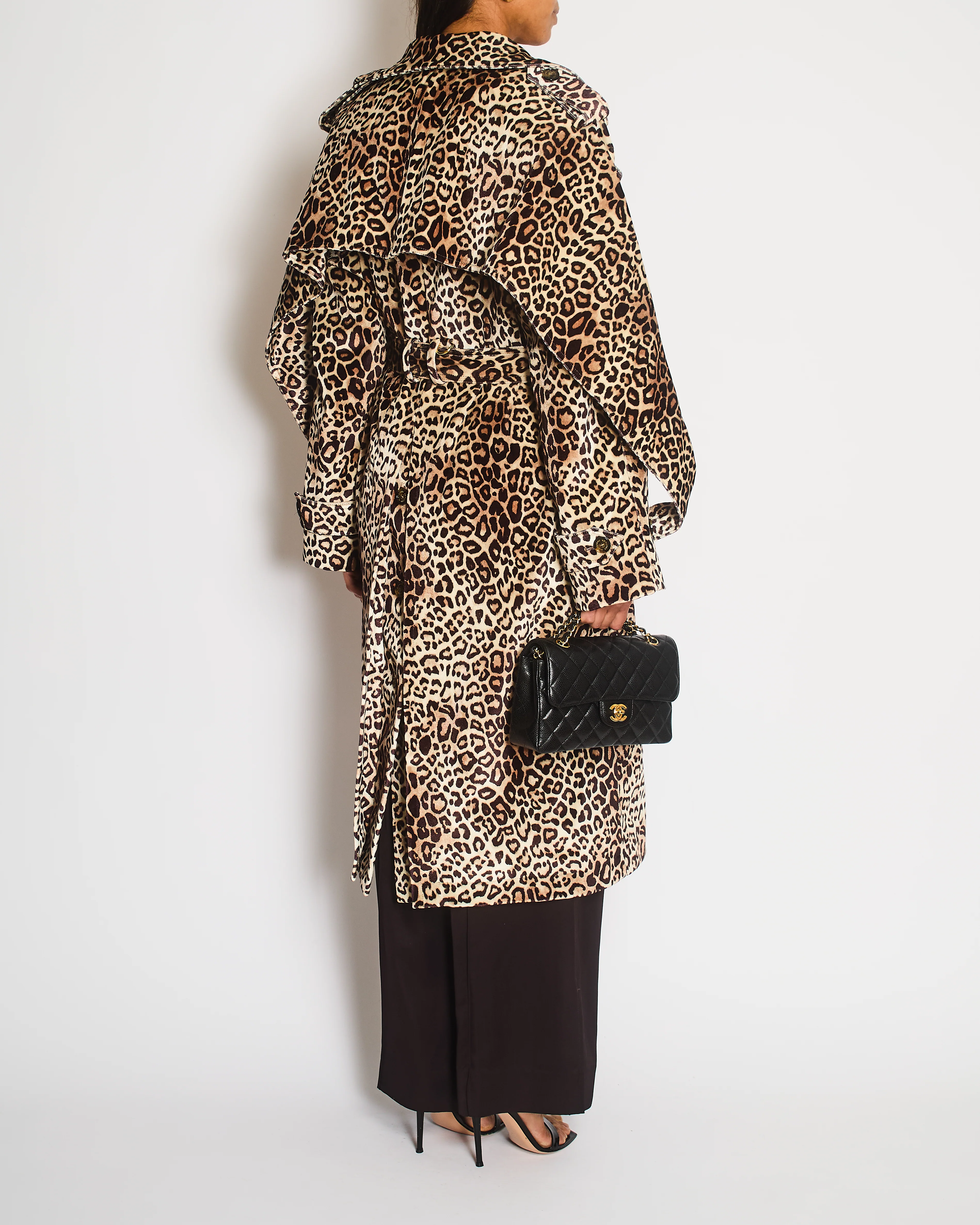 Alexandre Vauthier Brown Leopard Velvet Trench Coat with Button Detailing Size FR 36 (UK 8) - Image 2