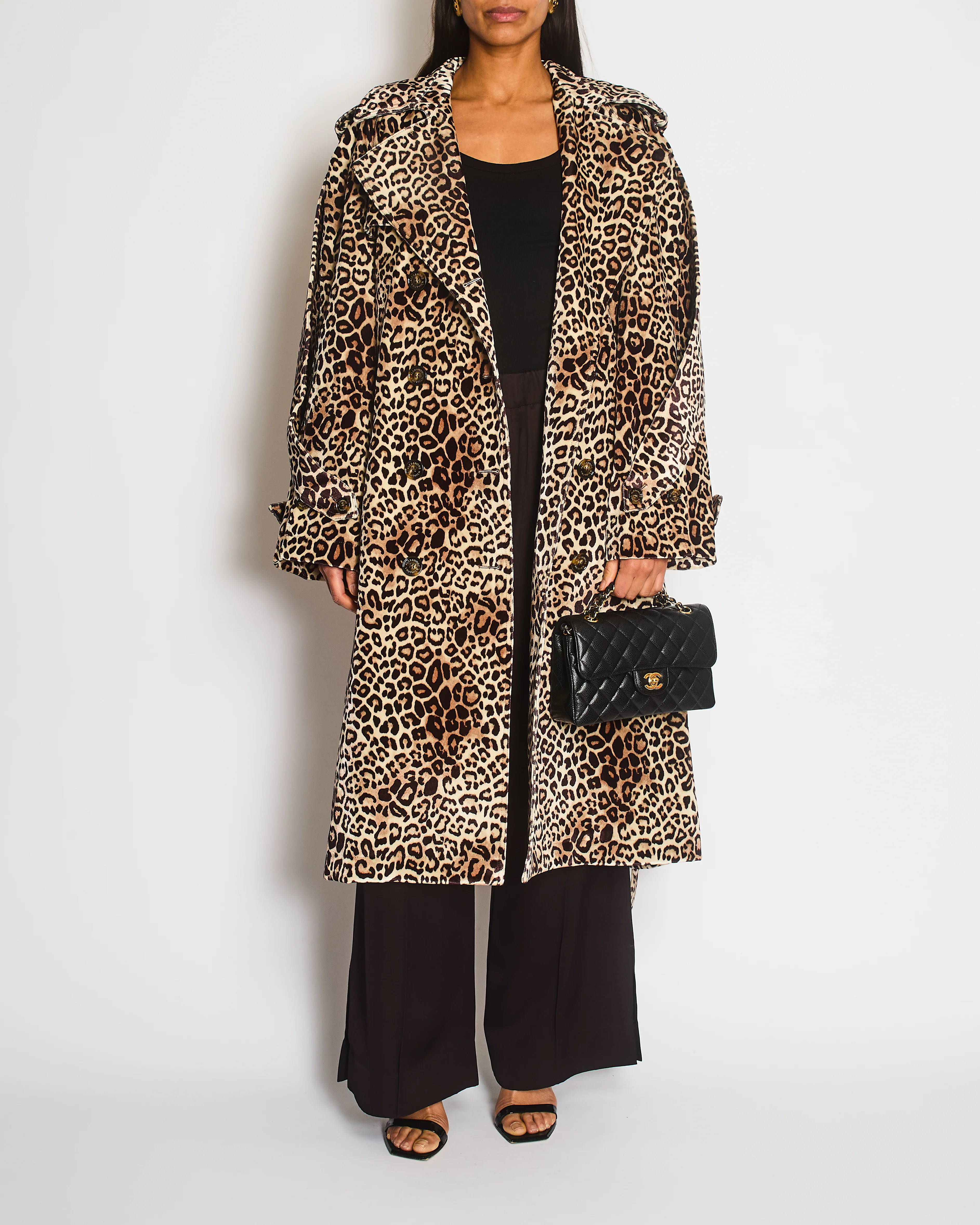 Alexandre Vauthier Brown Leopard Velvet Trench Coat with Button Detailing Size FR 36 (UK 8) - Image 4