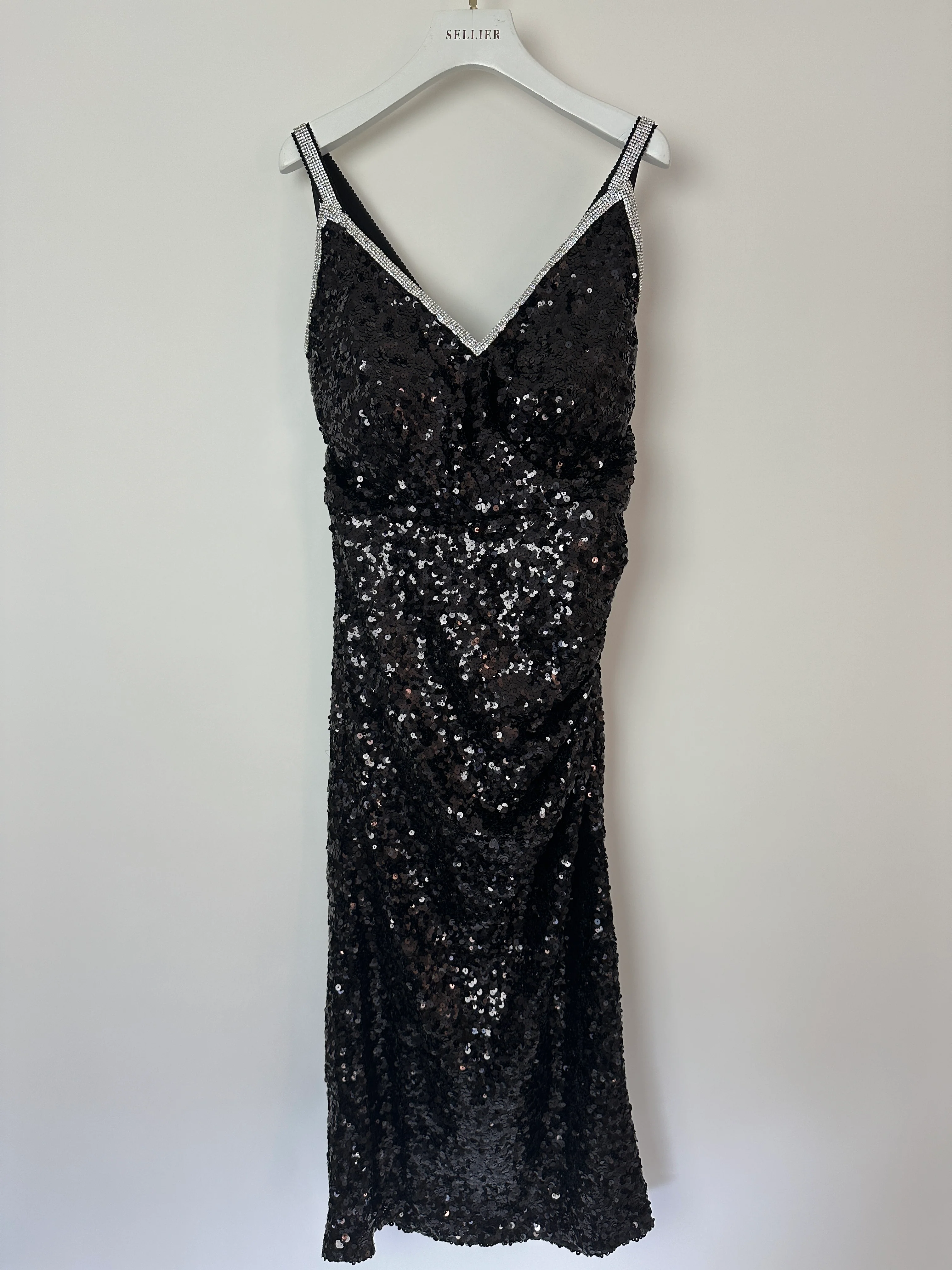 Dolce & Gabbana Exclusive Black Sequin Midi Dress with Embellished Strap Detail Size IT 48 (UK 16) - Image 10