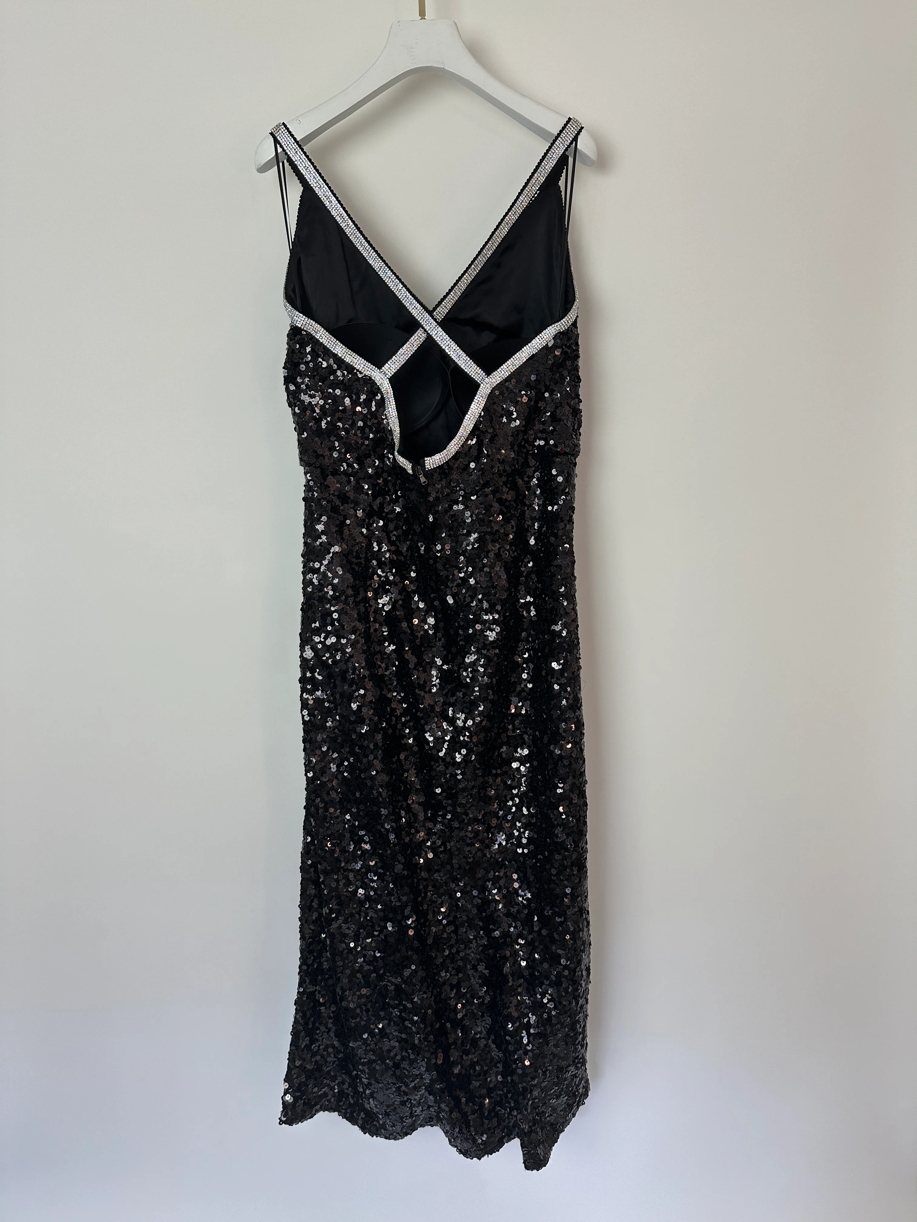 Dolce & Gabbana Exclusive Black Sequin Midi Dress with Embellished Strap Detail Size IT 48 (UK 16) - Image 11