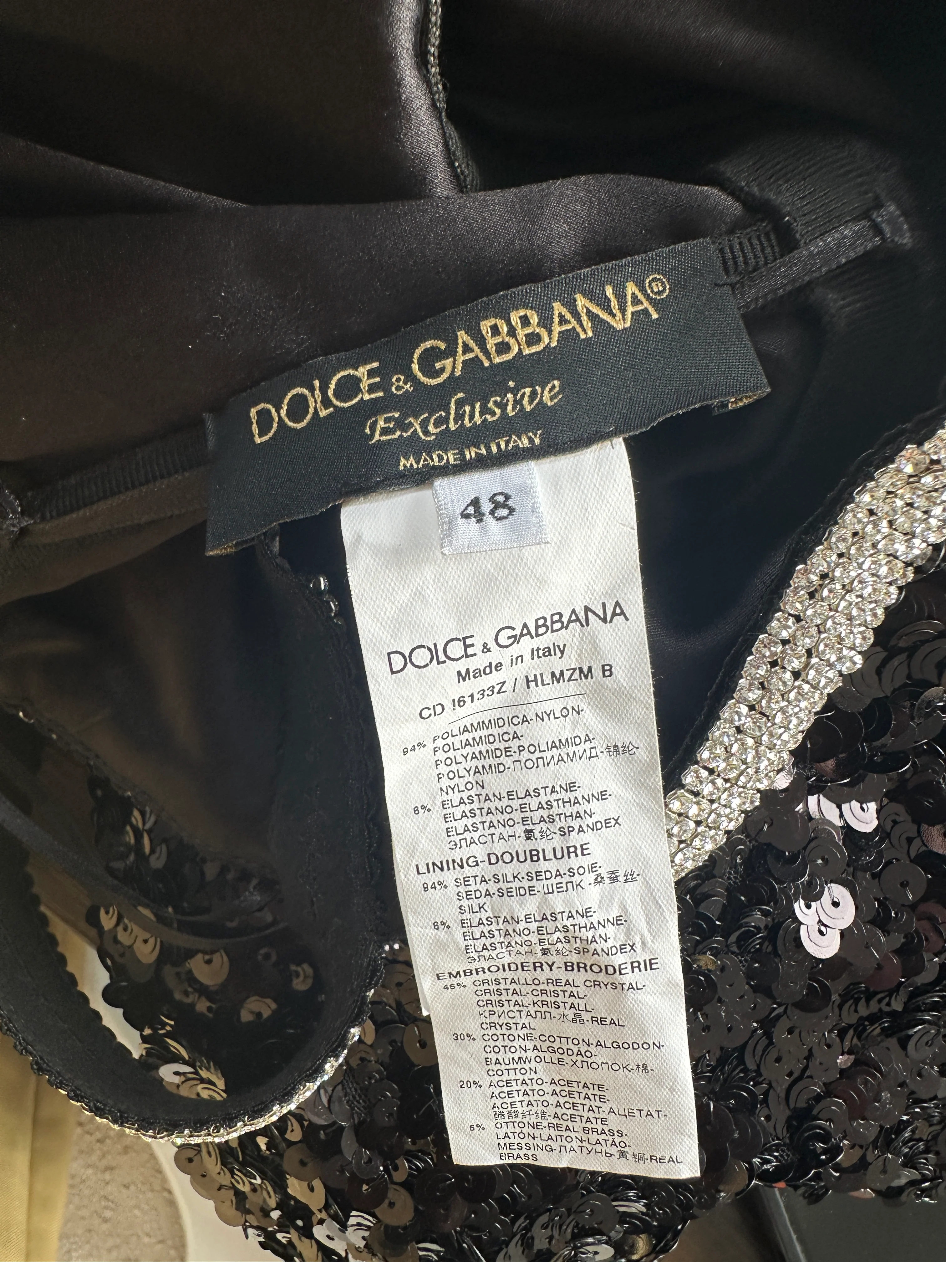 Dolce & Gabbana Exclusive Black Sequin Midi Dress with Embellished Strap Detail Size IT 48 (UK 16) - Image 13
