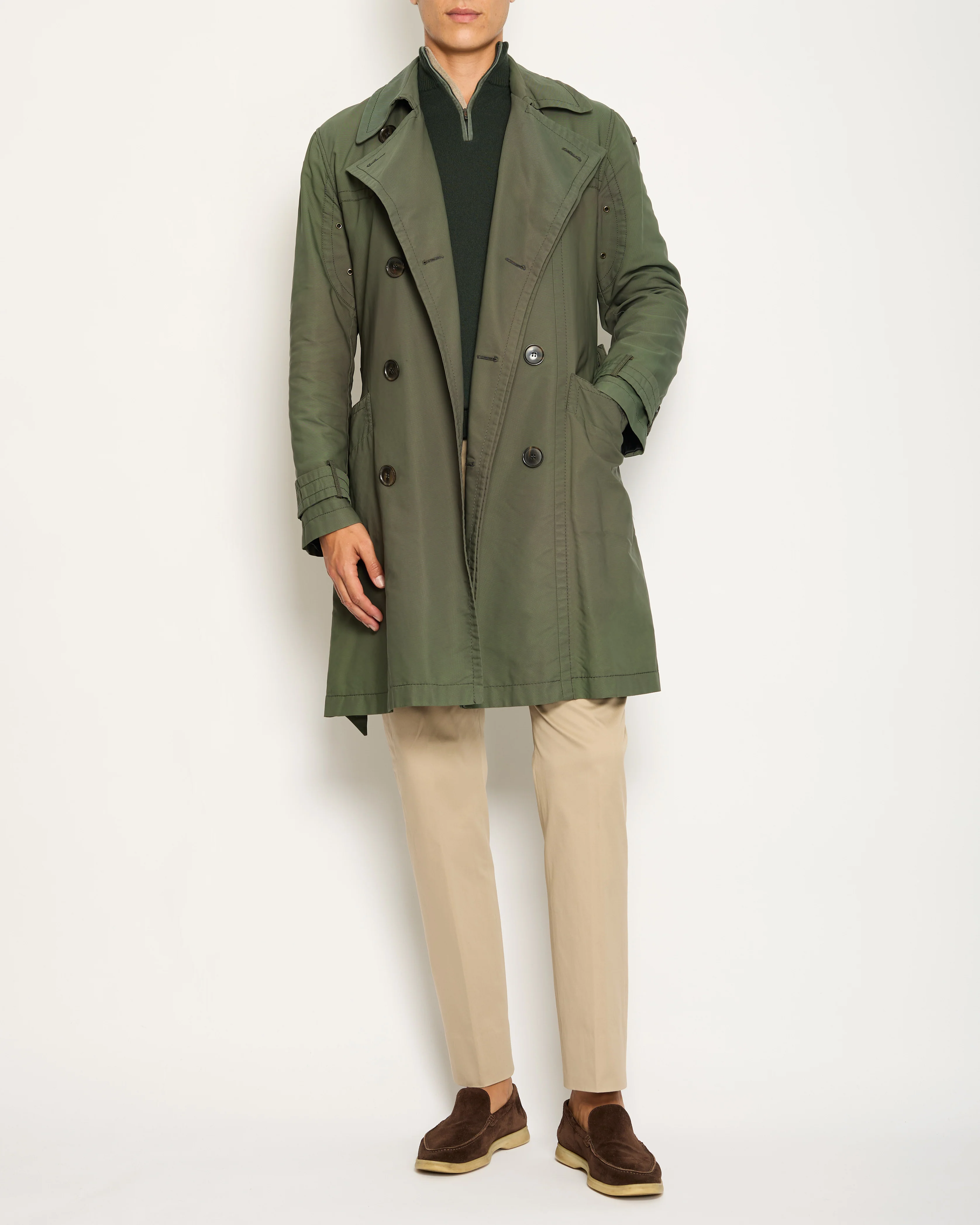 Dolce & Gabbana Khaki Green Menswear Belted Trench Coat Size IT 50 (UK 40) - Image 2