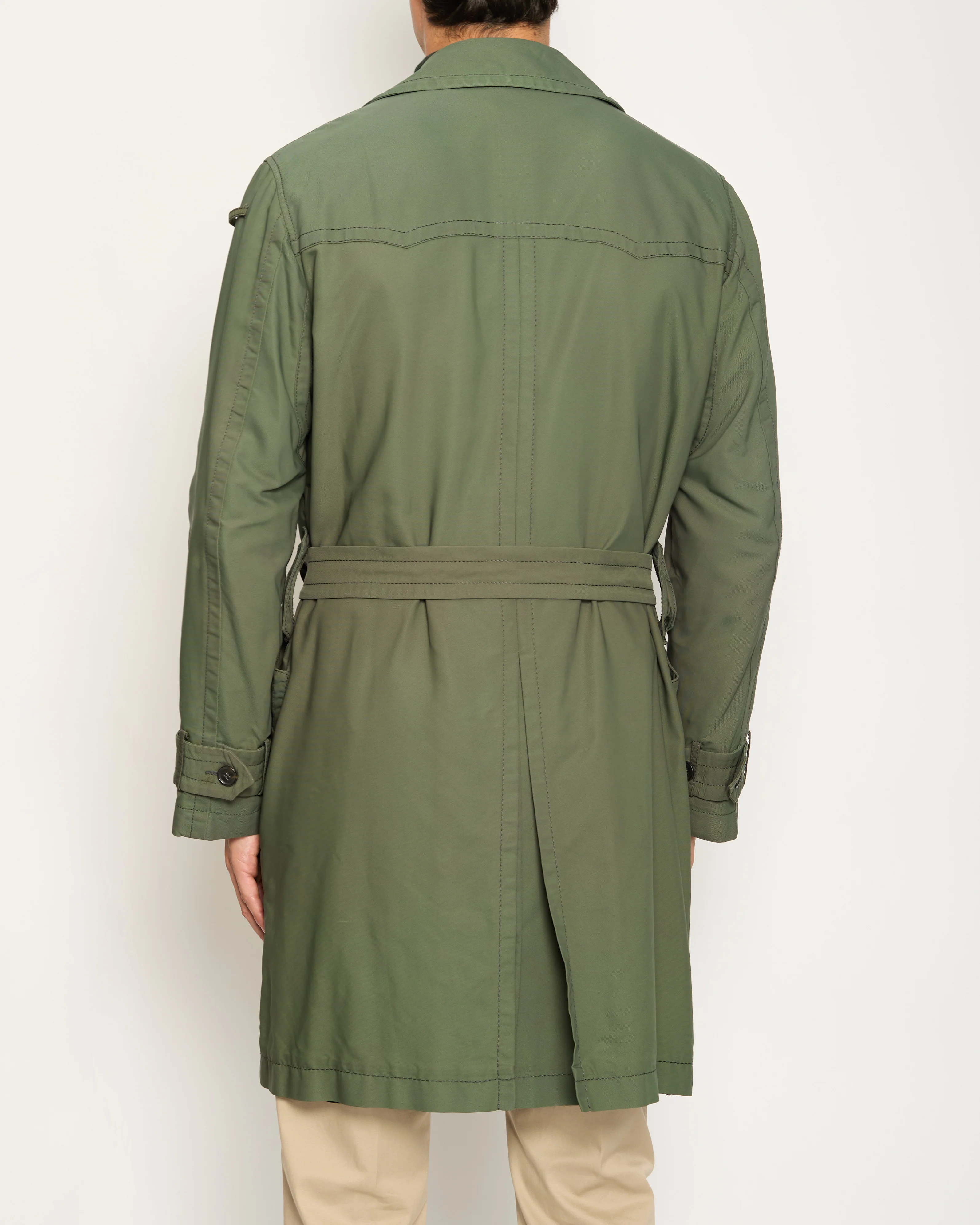 Dolce & Gabbana Khaki Green Menswear Belted Trench Coat Size IT 50 (UK 40) - Image 3