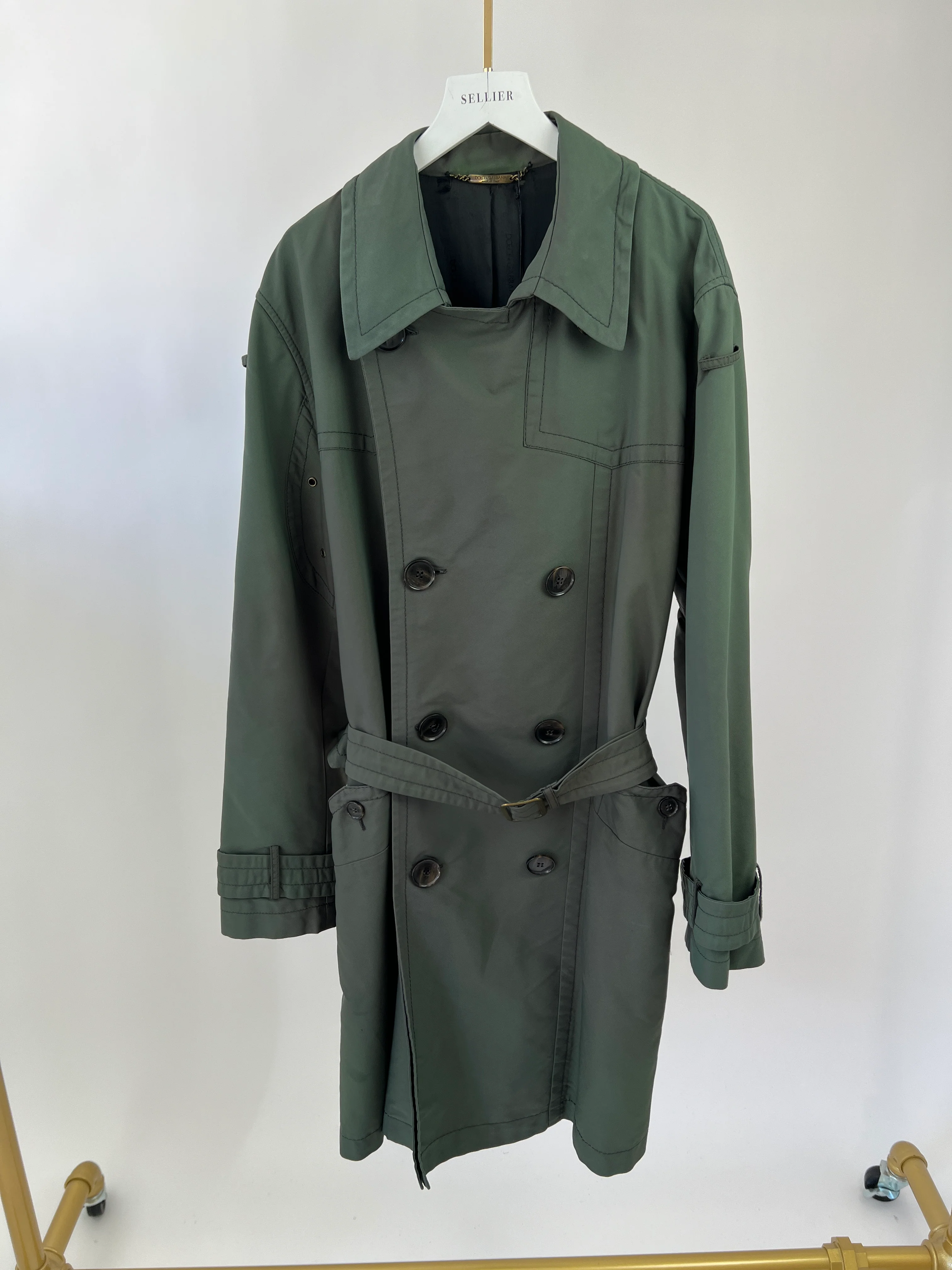Dolce & Gabbana Khaki Green Menswear Belted Trench Coat Size IT 50 (UK 40) - Image 7