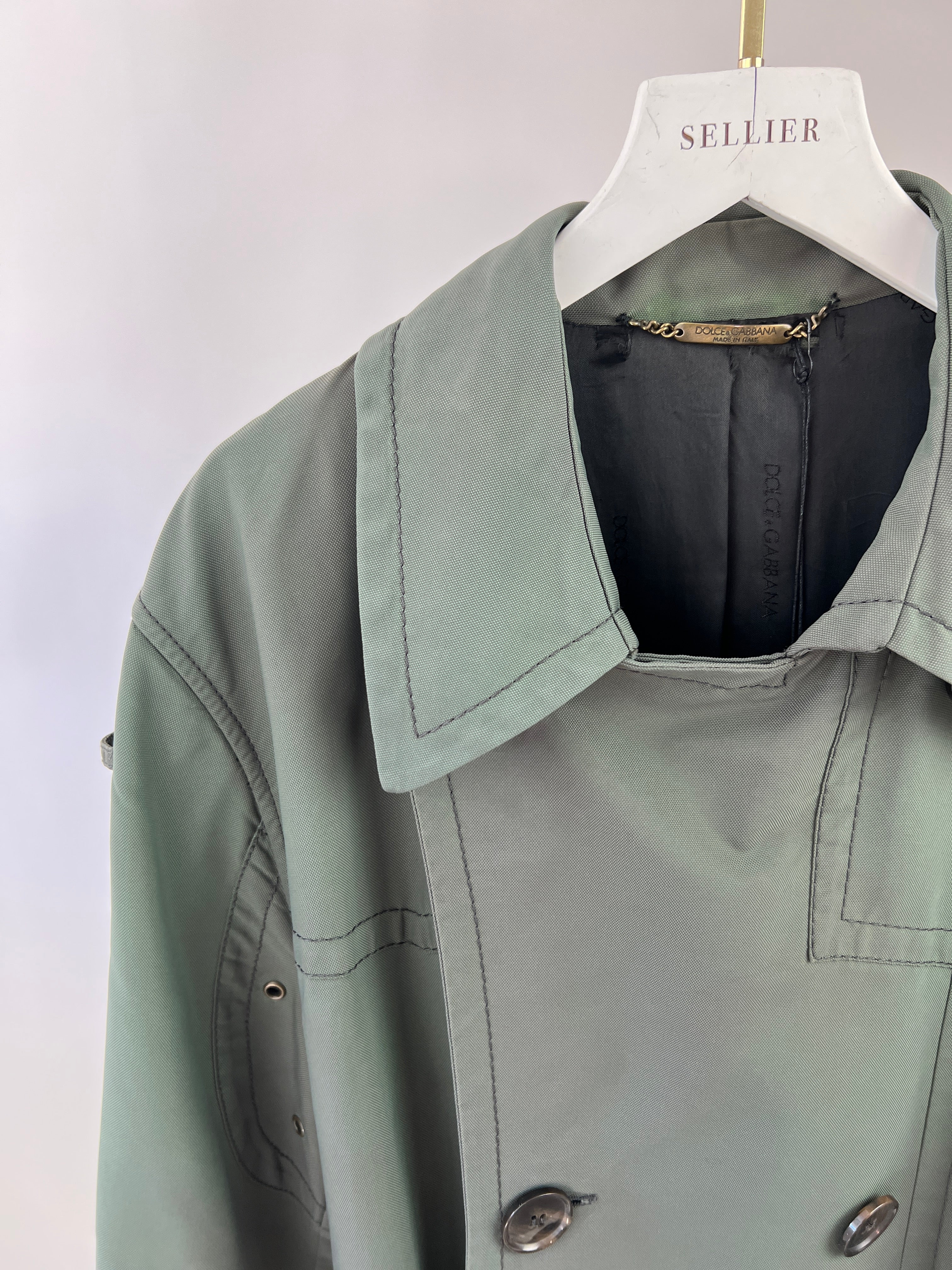 Dolce & Gabbana Khaki Green Menswear Belted Trench Coat Size IT 50 (UK 40) - Image 9