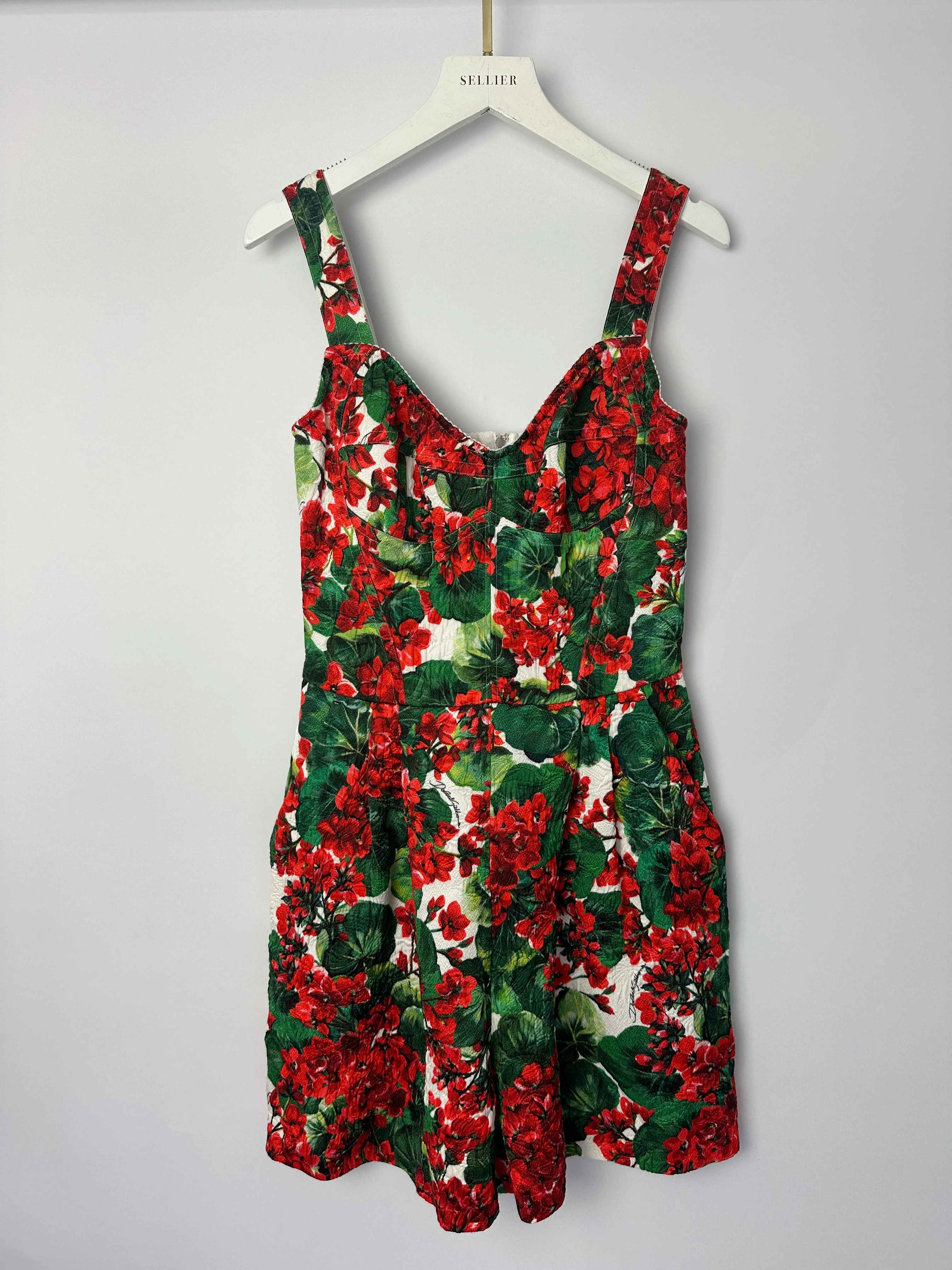 Dolce & Gabbana Green, White Red Geranium Floral Print Playsuit Size IT 40 (UK 8) - Image 10