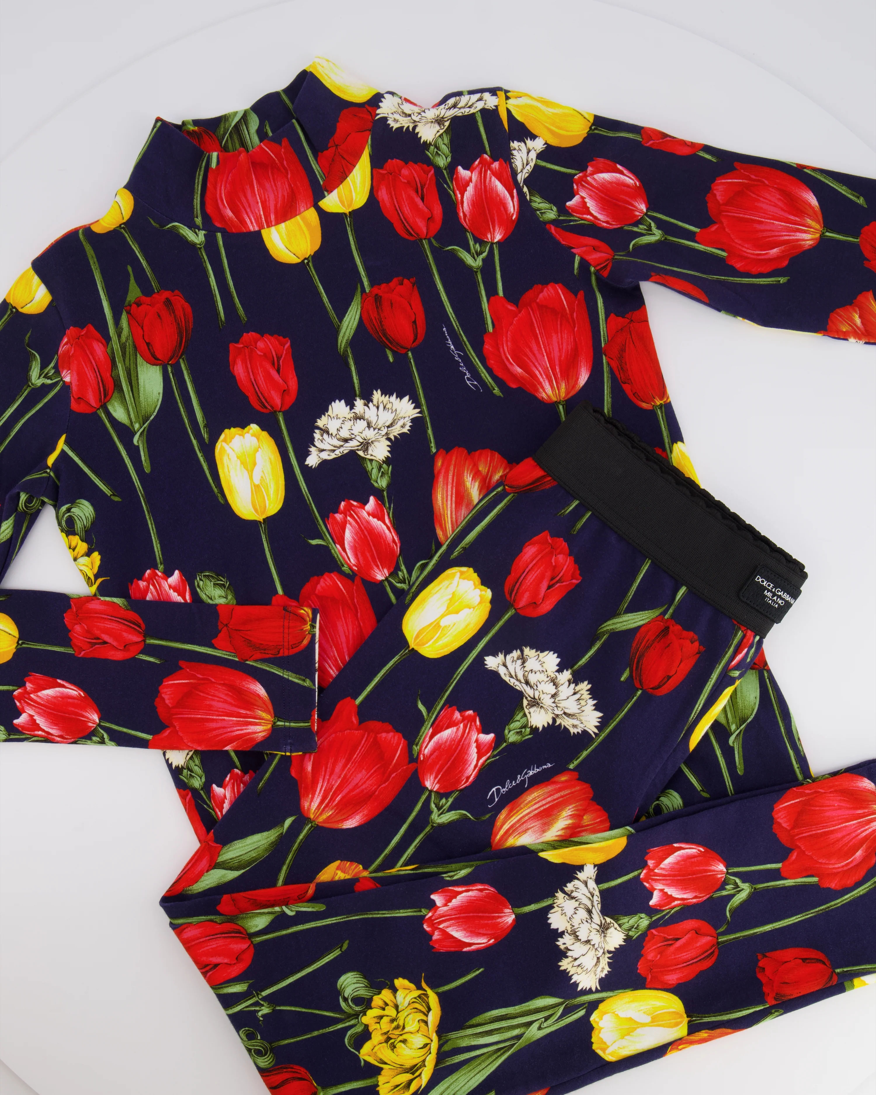Dolce & Gabbana Kids Navy Floral Prints Tulipani Top and Leggings Set Size 9/10 years RRP £550 - Image 2
