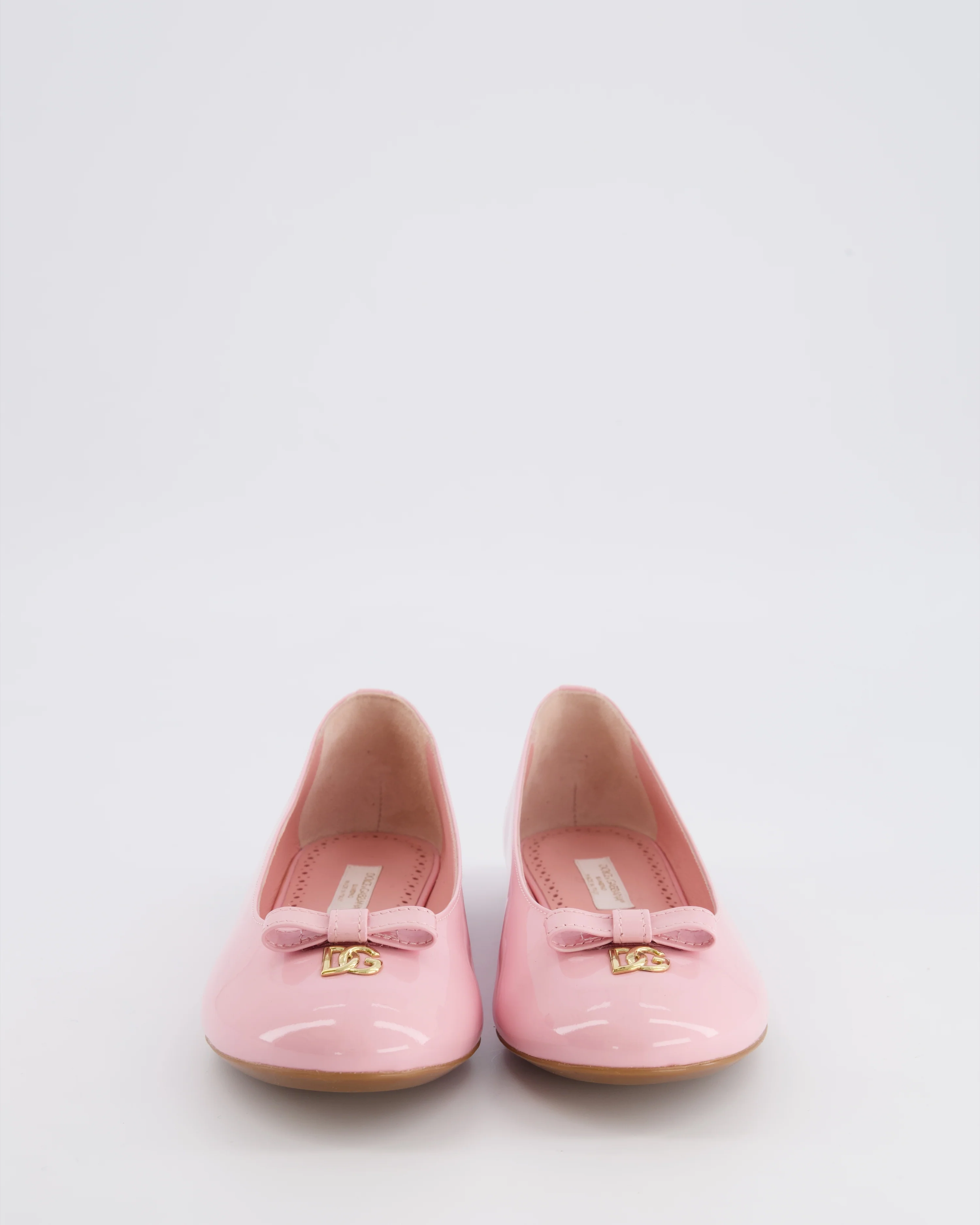 Dolce & Gabbana Kids Pink Patent Leather Ballet Flat Shoes with Gold Logo and Bow Size 34 RRP £315 - Image 4