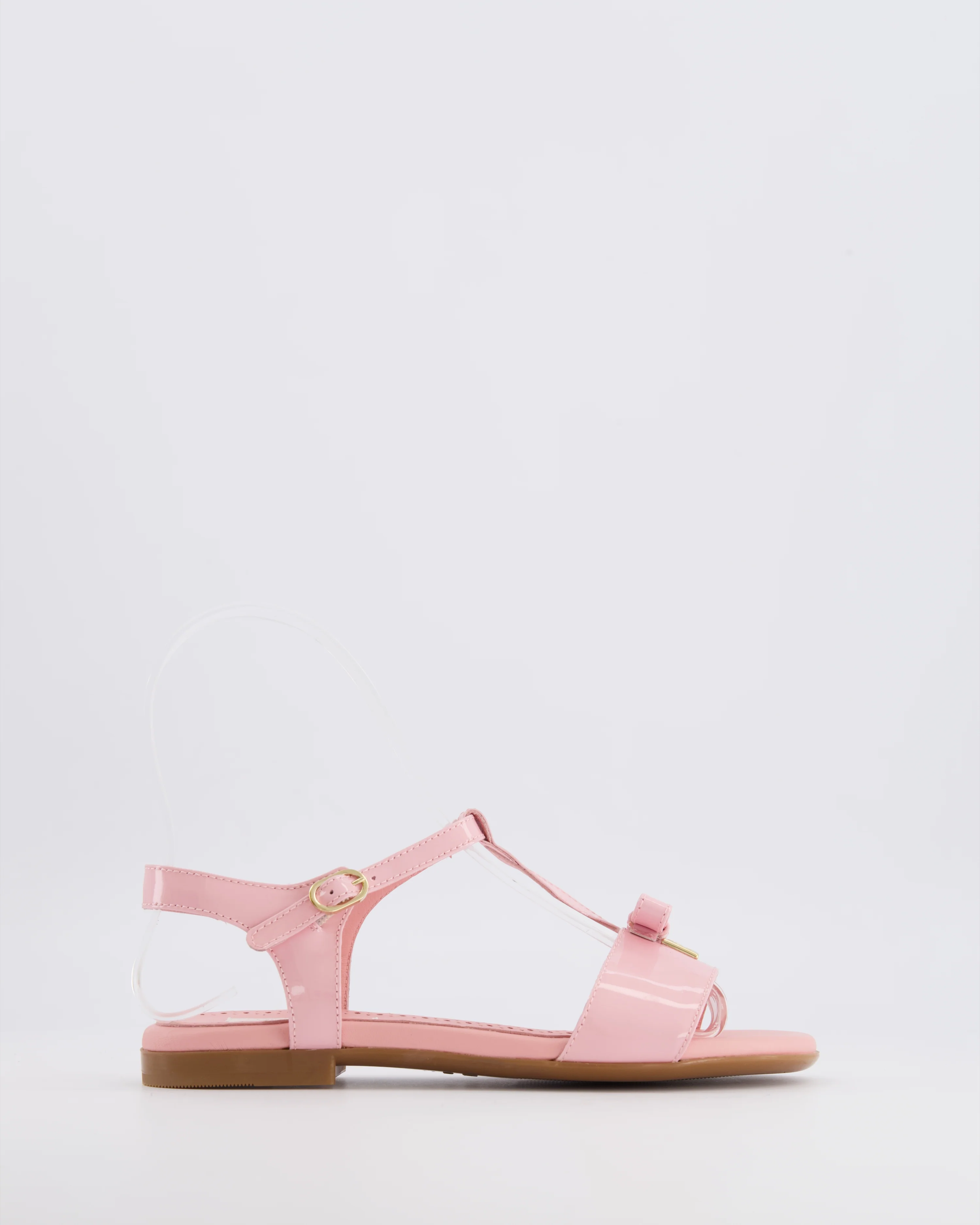 Dolce & Gabbana Kids Pink Patent Leather Sandals with Gold Logo Size 33 RRP £335