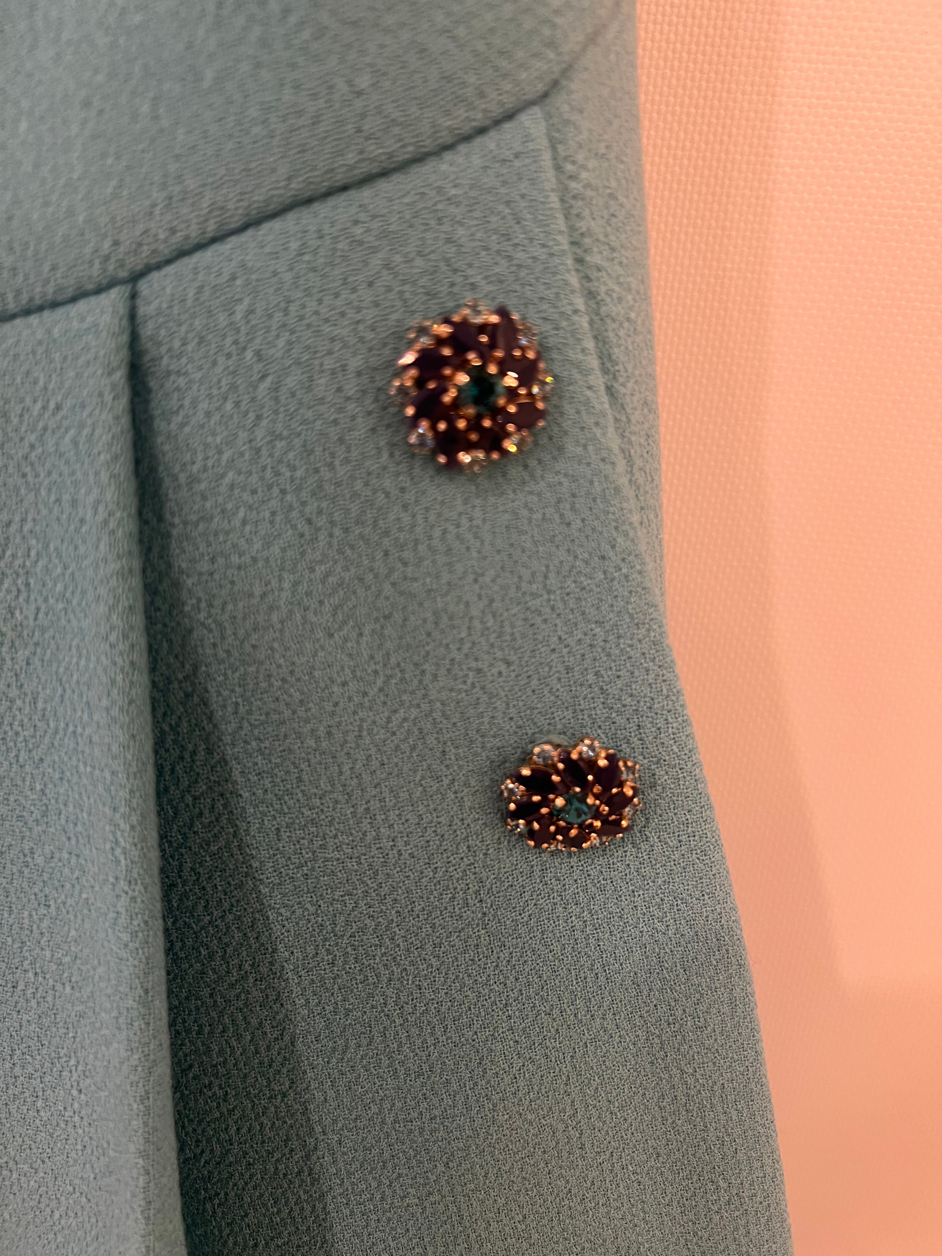 Dolce & Gabbana Light Blue Wool Pleated Mini Skirt with Crystal Embellished Buttons Size IT 42 (UK 10) - Image 10