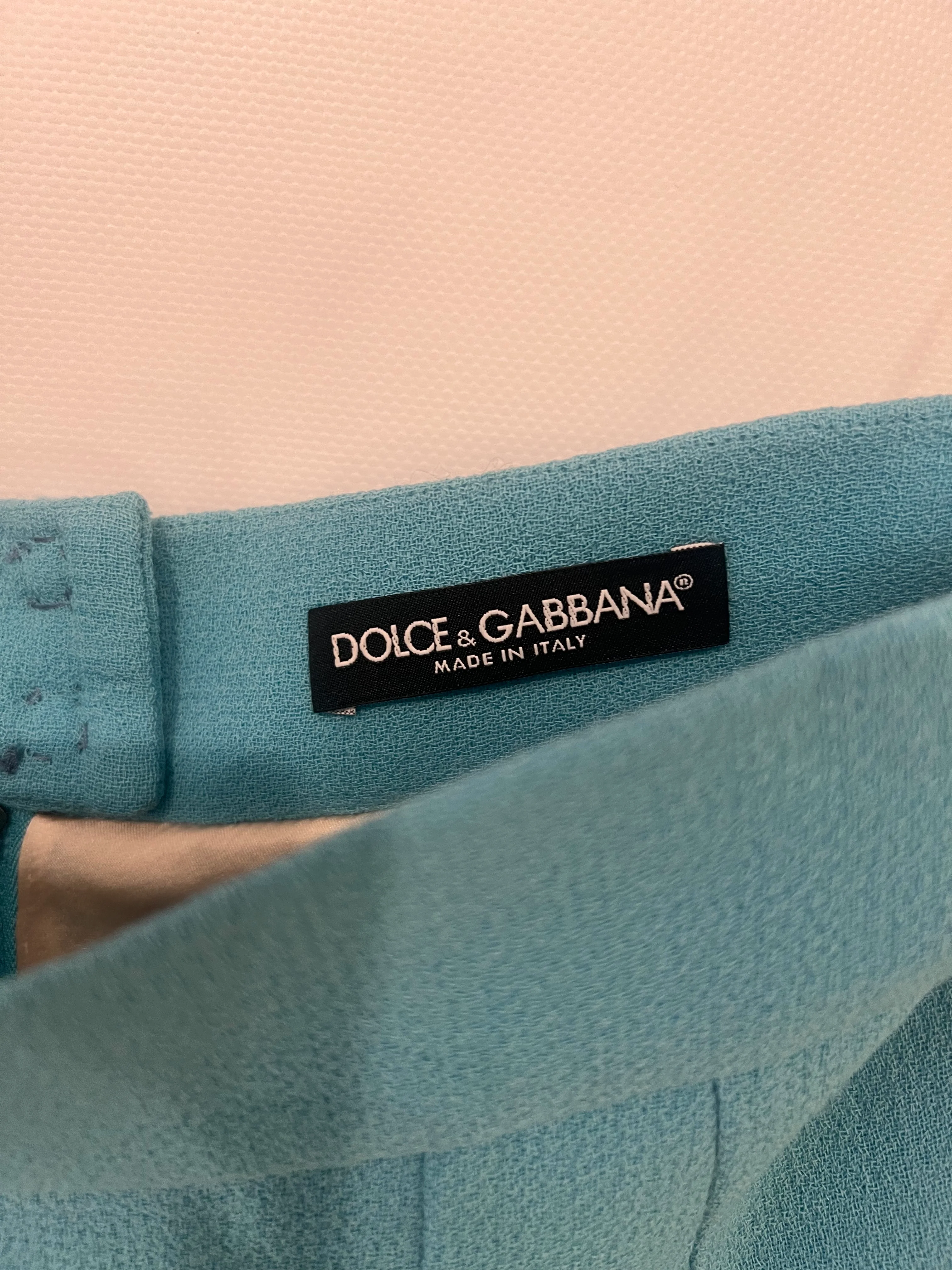 Dolce & Gabbana Light Blue Wool Pleated Mini Skirt with Crystal Embellished Buttons Size IT 42 (UK 10) - Image 11