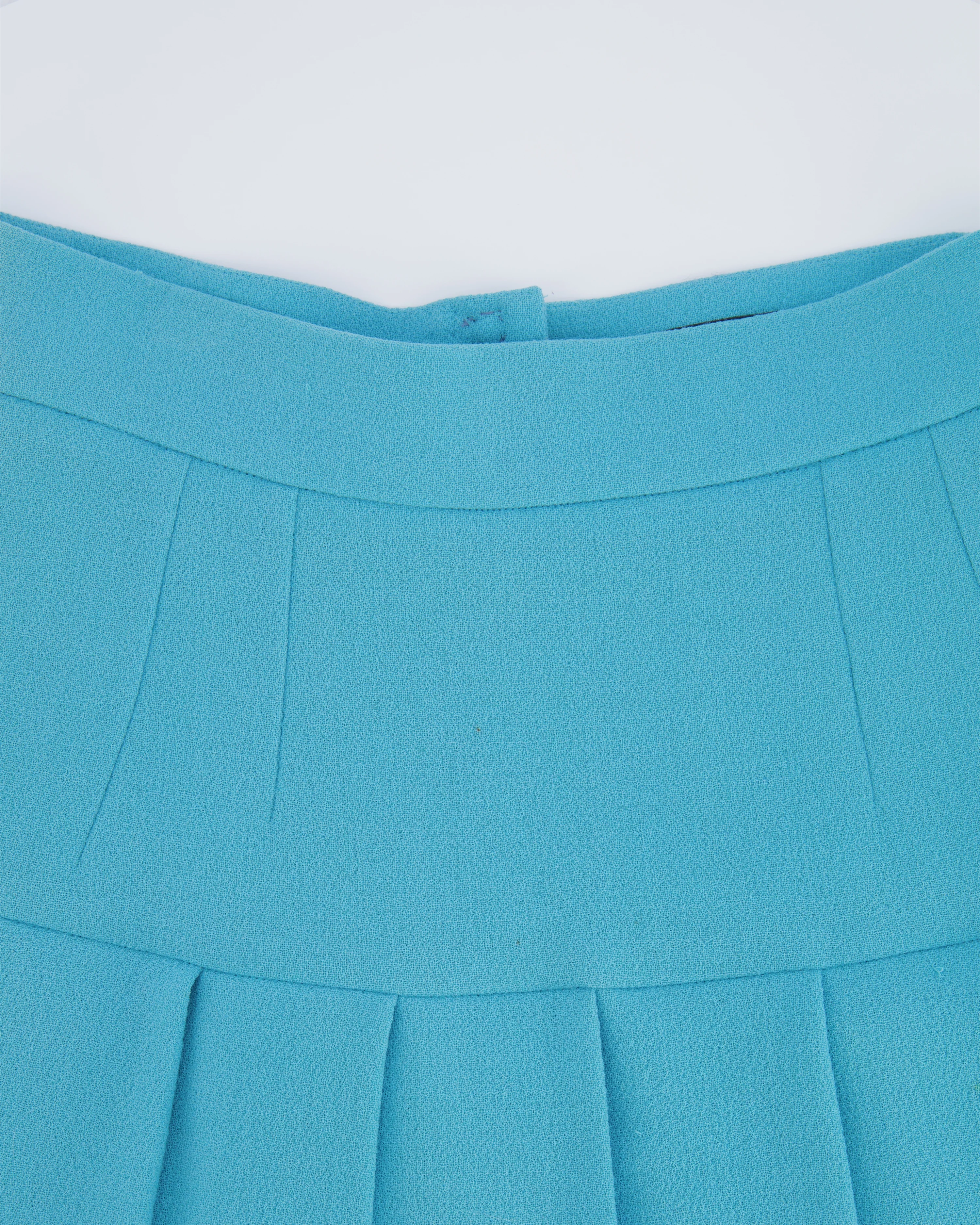 Dolce & Gabbana Light Blue Wool Pleated Mini Skirt with Crystal Embellished Buttons Size IT 42 (UK 10) - Image 7