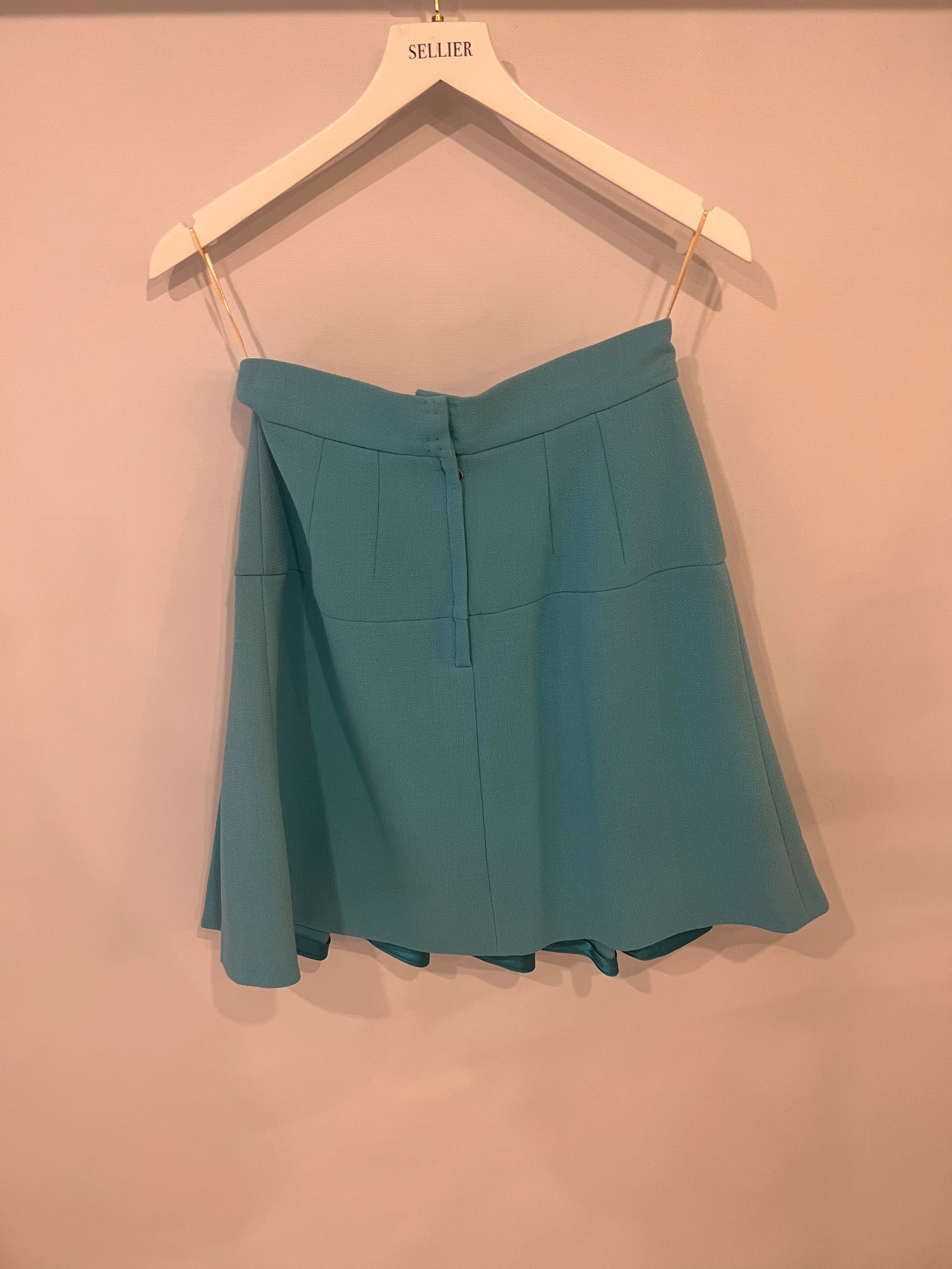 Dolce & Gabbana Light Blue Wool Pleated Mini Skirt with Crystal Embellished Buttons Size IT 42 (UK 10) - Image 9