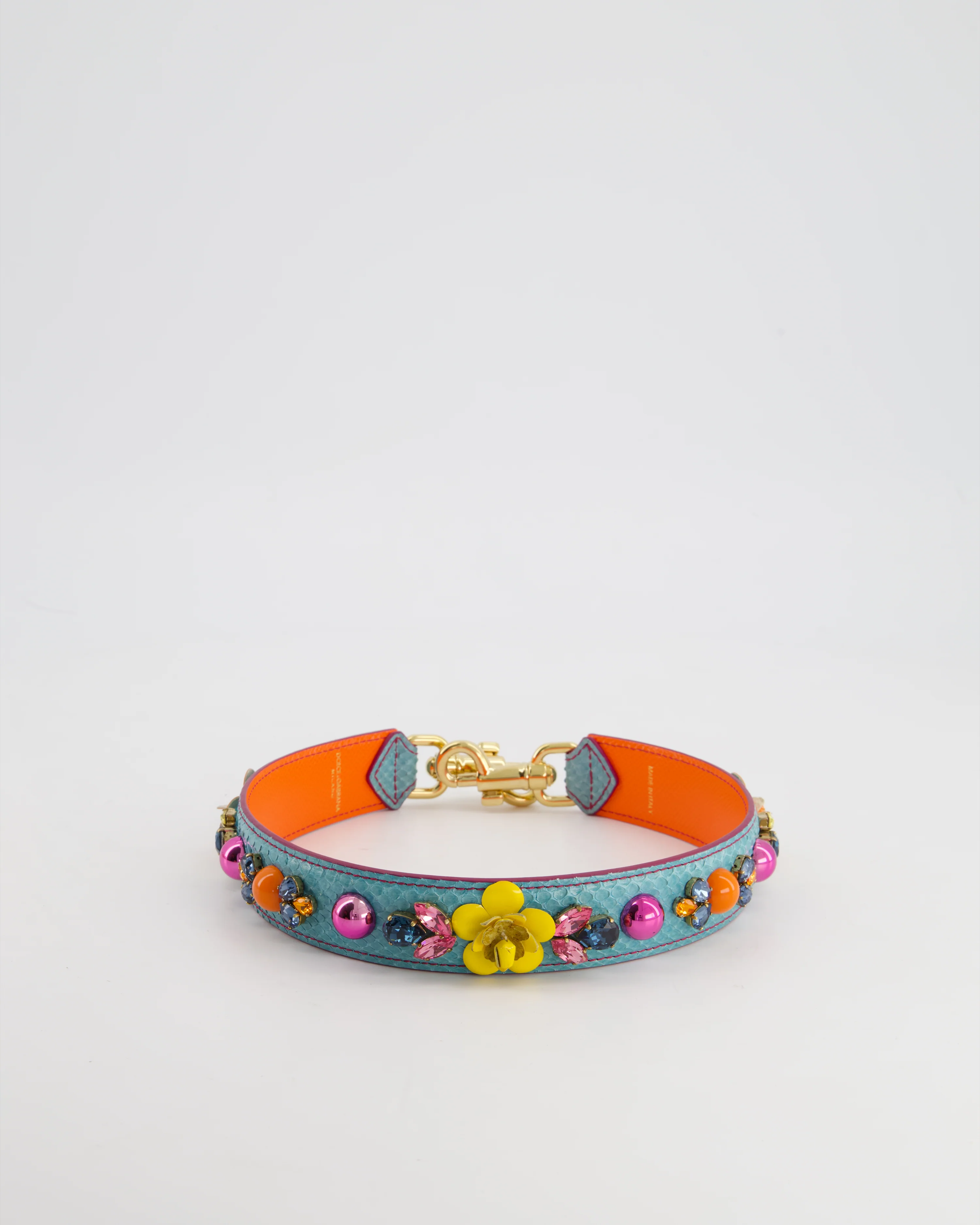 Dolce & Gabbana Light Blue, Yellow Pink Floral Embellished Bag Strap - Image 3