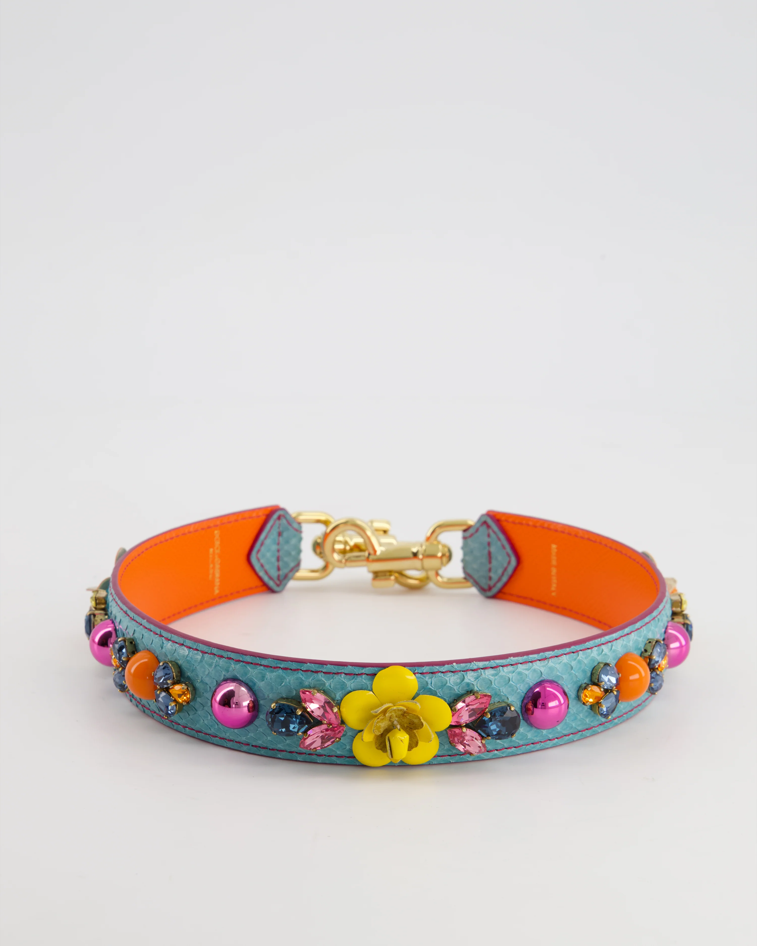 Dolce & Gabbana Light Blue, Yellow Pink Floral Embellished Bag Strap - Image 4