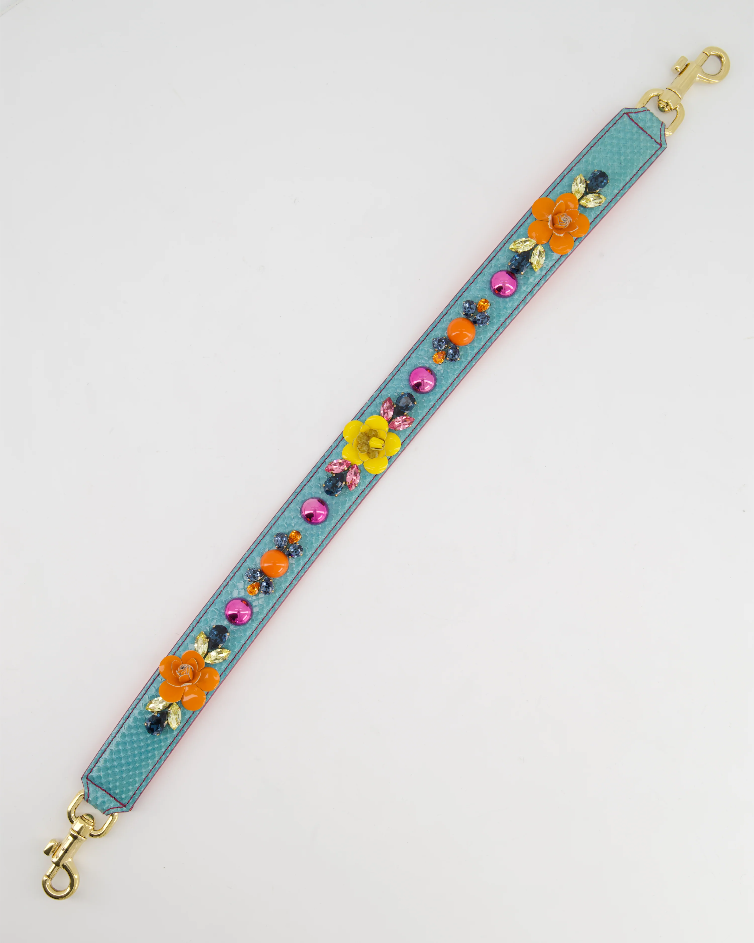 Dolce & Gabbana Light Blue, Yellow Pink Floral Embellished Bag Strap - Image 5