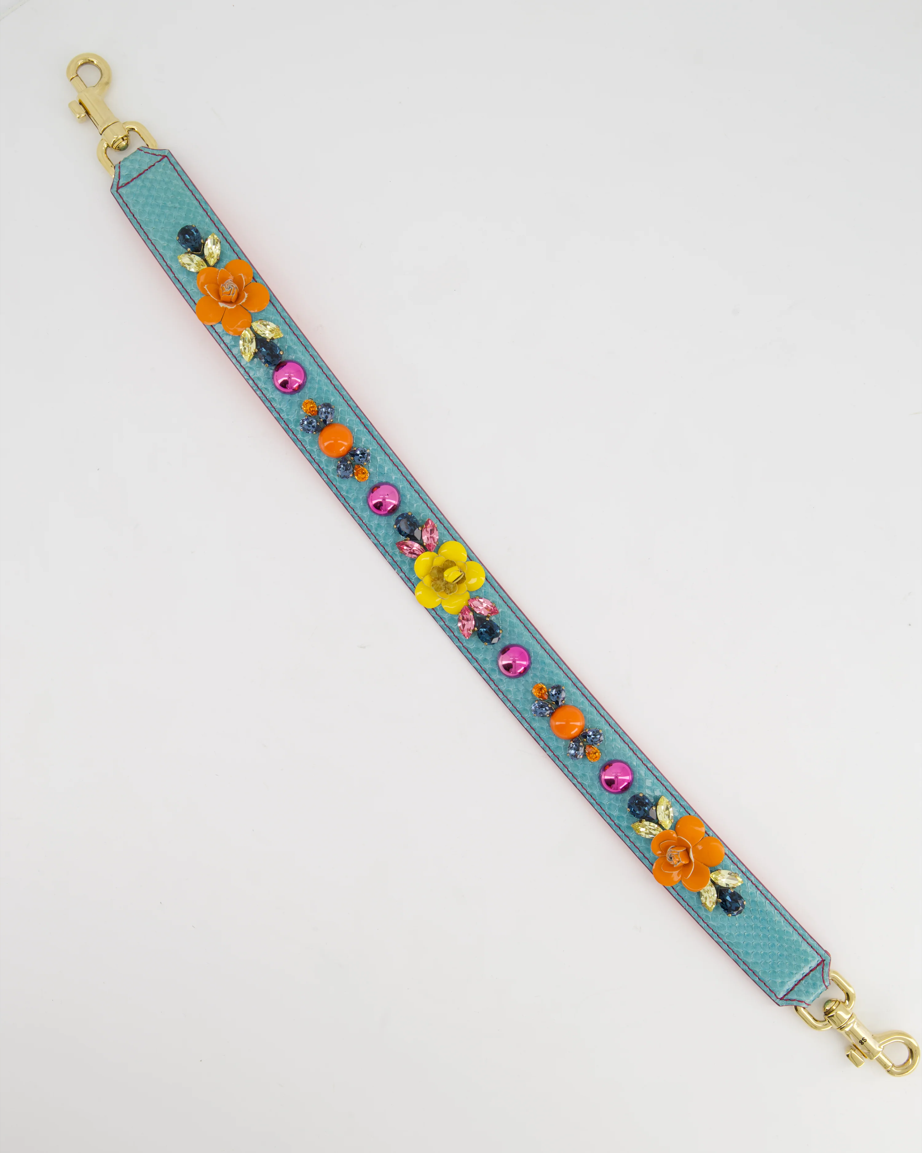 Dolce & Gabbana Light Blue, Yellow Pink Floral Embellished Bag Strap - Image 6