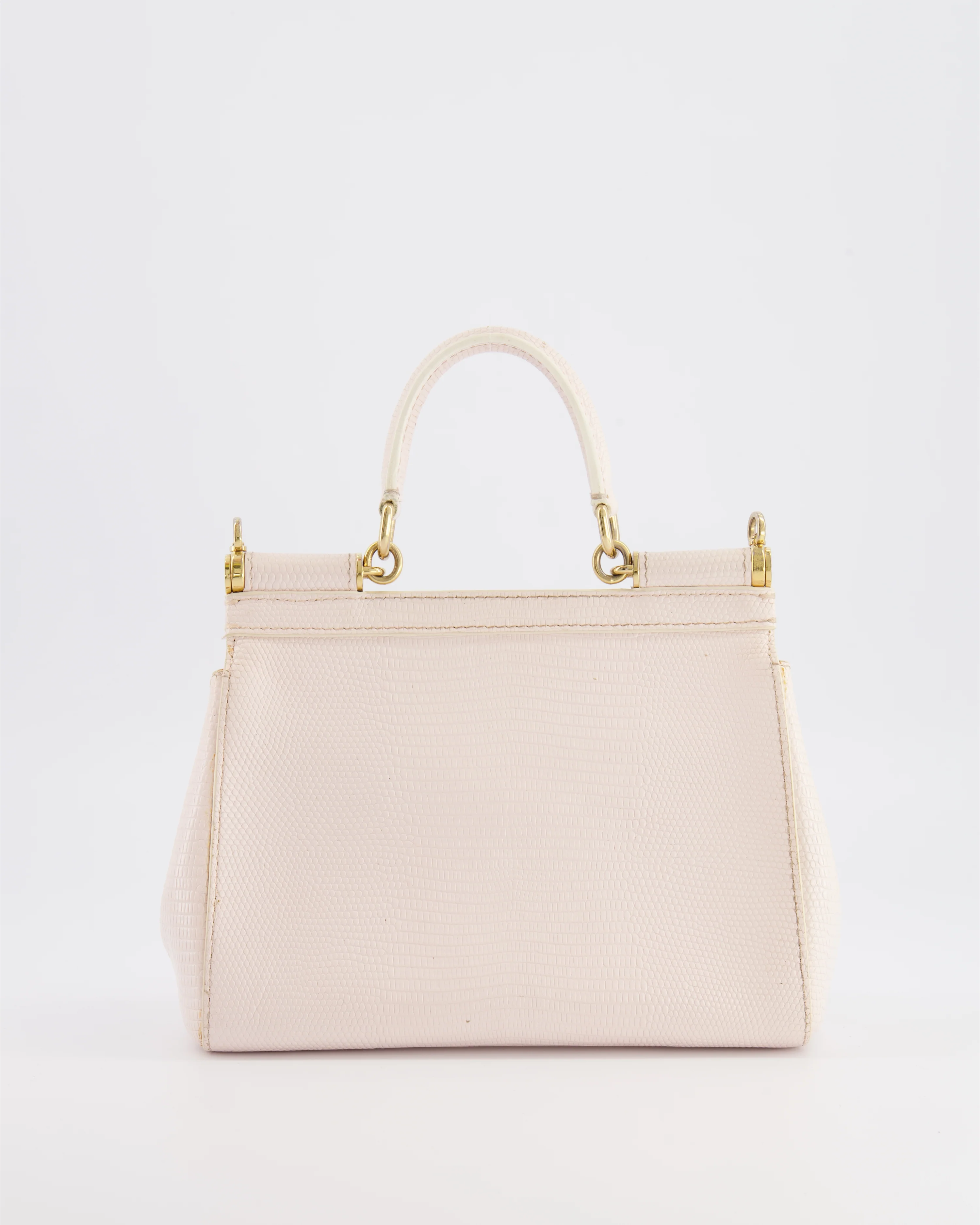 Dolce & Gabbana Light Pink Iguana Embossed Leather Small Sicily Bag with Mixed Hardware and Crystal Pearl Chain - Image 10