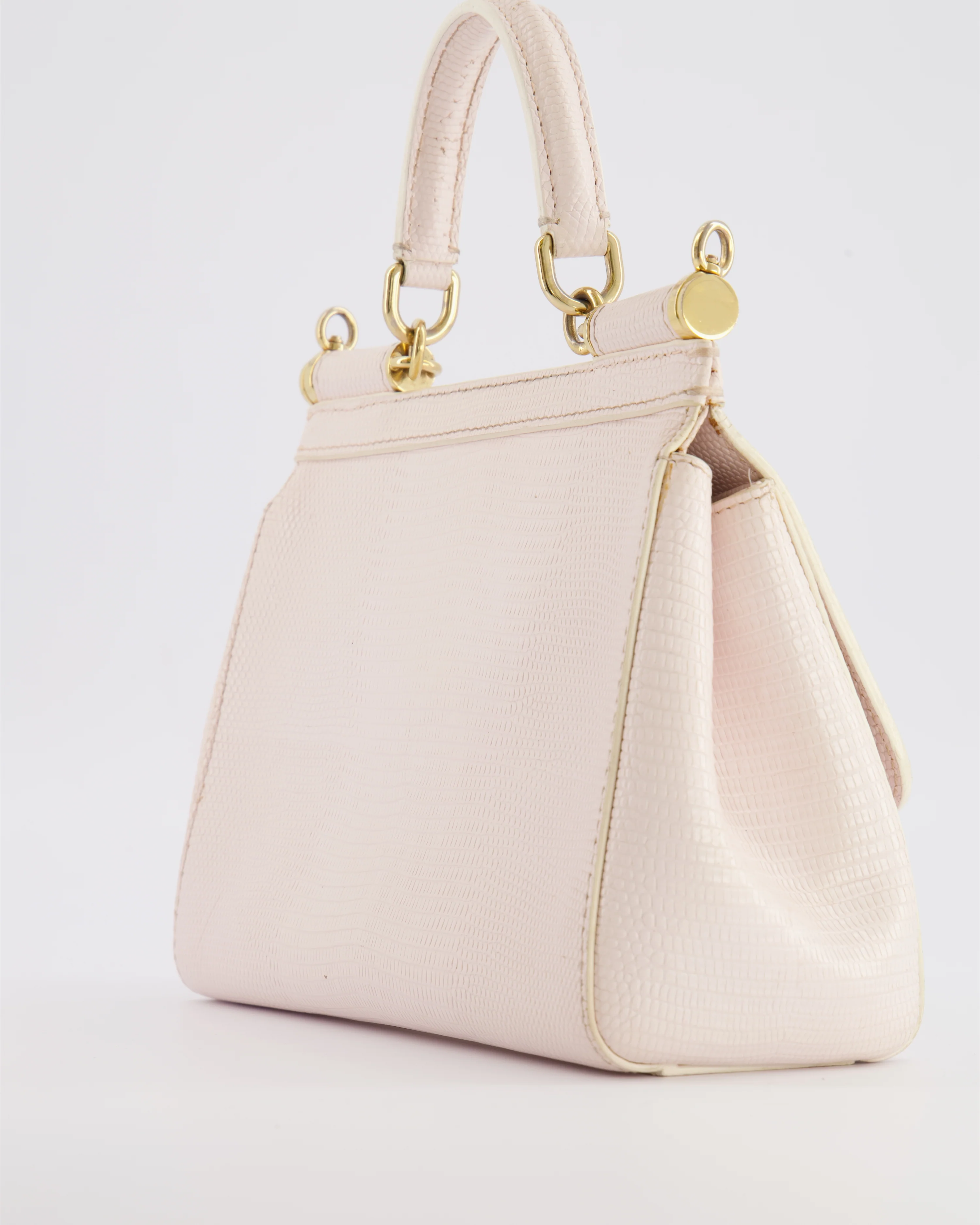 Dolce & Gabbana Light Pink Iguana Embossed Leather Small Sicily Bag with Mixed Hardware and Crystal Pearl Chain - Image 14