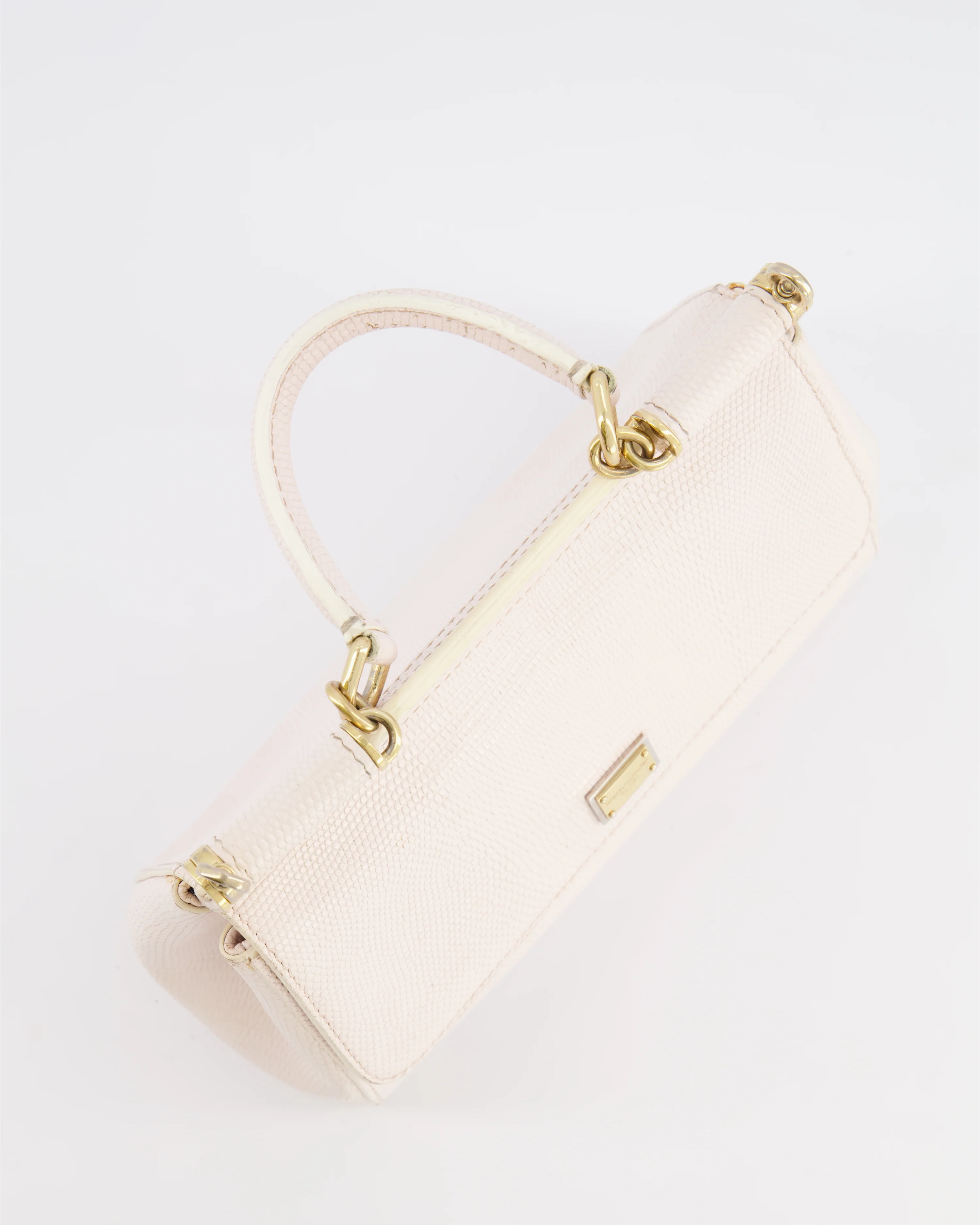 Dolce & Gabbana Light Pink Iguana Embossed Leather Small Sicily Bag with Mixed Hardware and Crystal Pearl Chain - Image 16