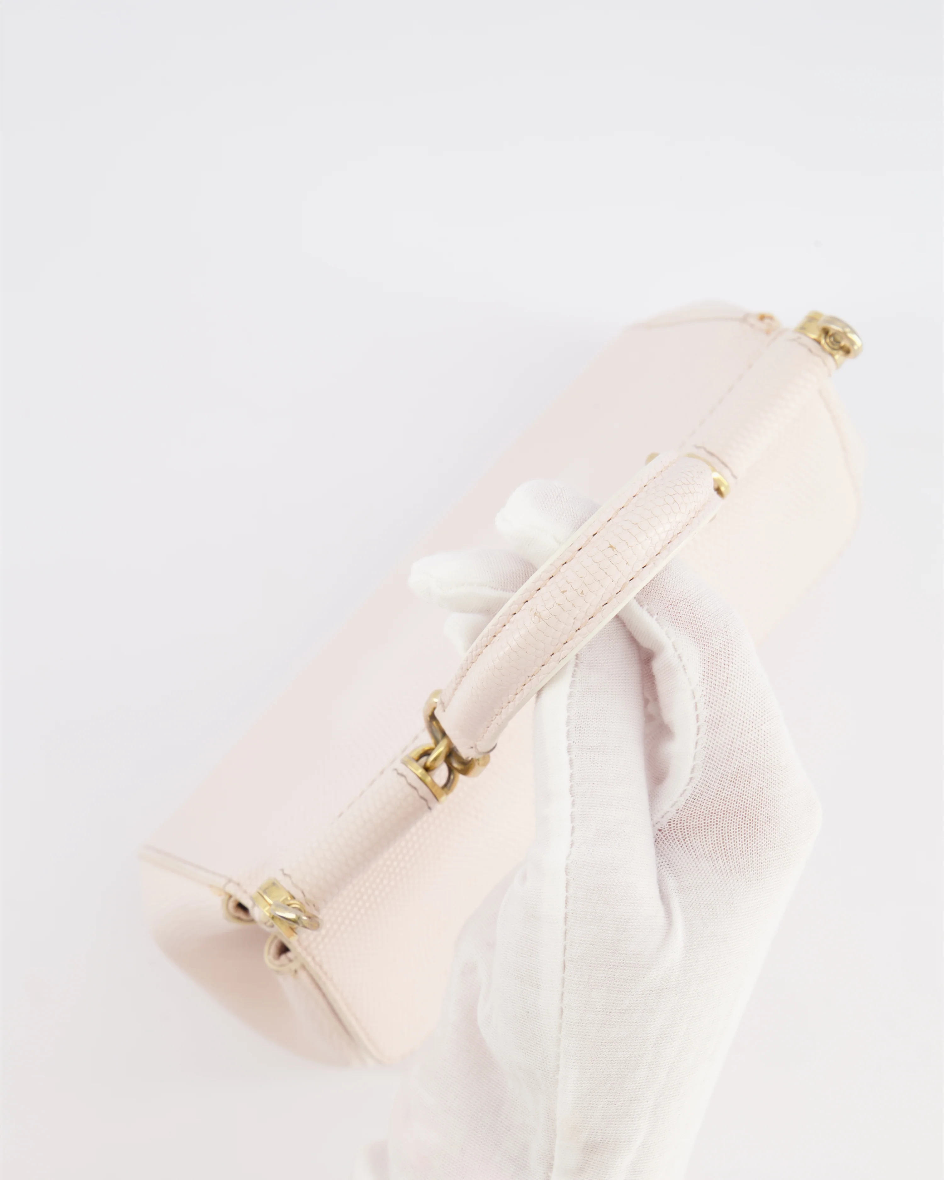 Dolce & Gabbana Light Pink Iguana Embossed Leather Small Sicily Bag with Mixed Hardware and Crystal Pearl Chain - Image 17