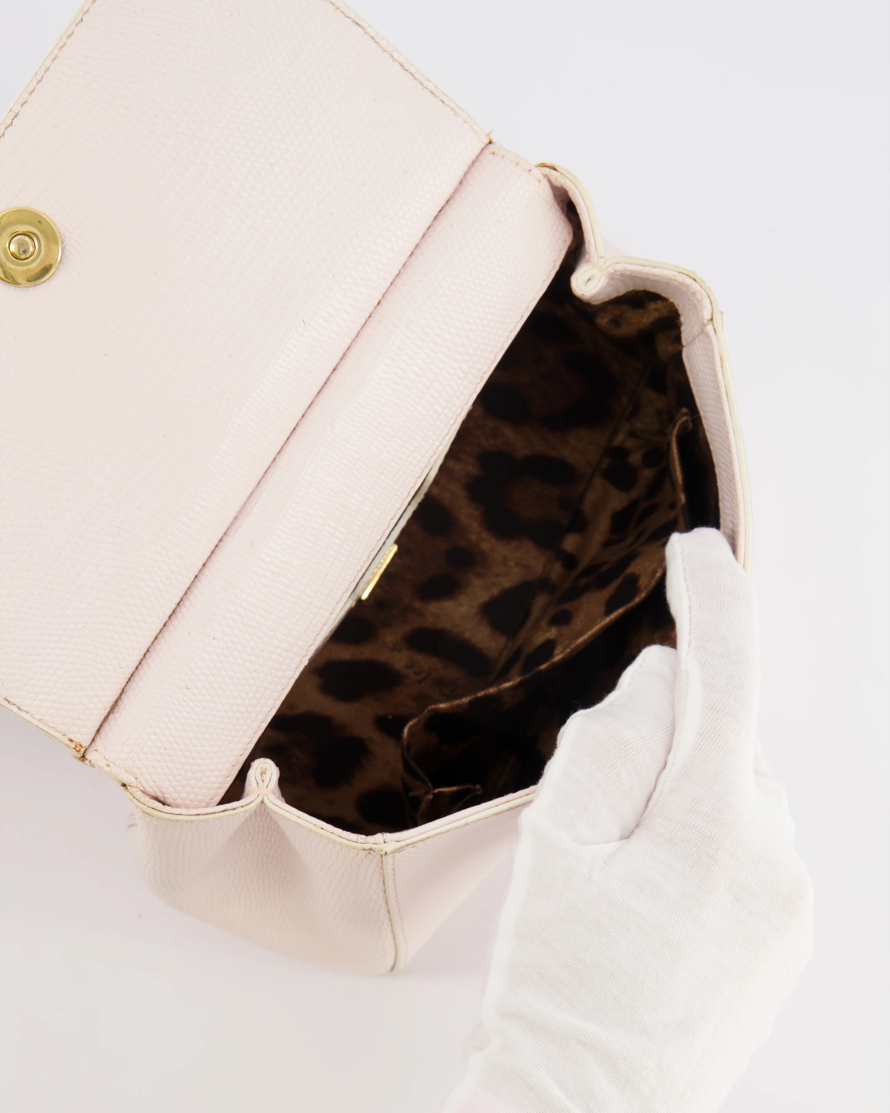 Dolce & Gabbana Light Pink Iguana Embossed Leather Small Sicily Bag with Mixed Hardware and Crystal Pearl Chain - Image 18