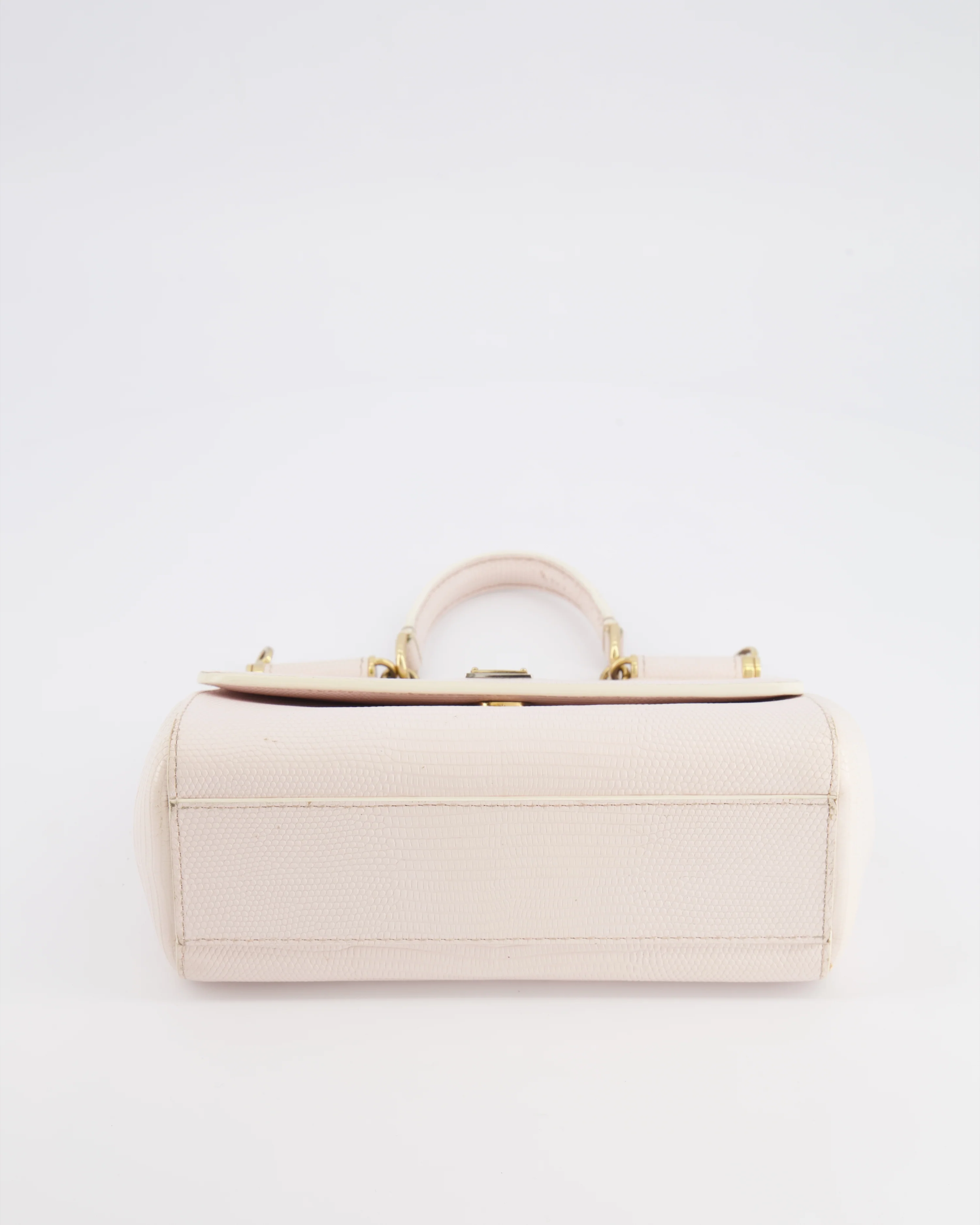 Dolce & Gabbana Light Pink Iguana Embossed Leather Small Sicily Bag with Mixed Hardware and Crystal Pearl Chain - Image 19