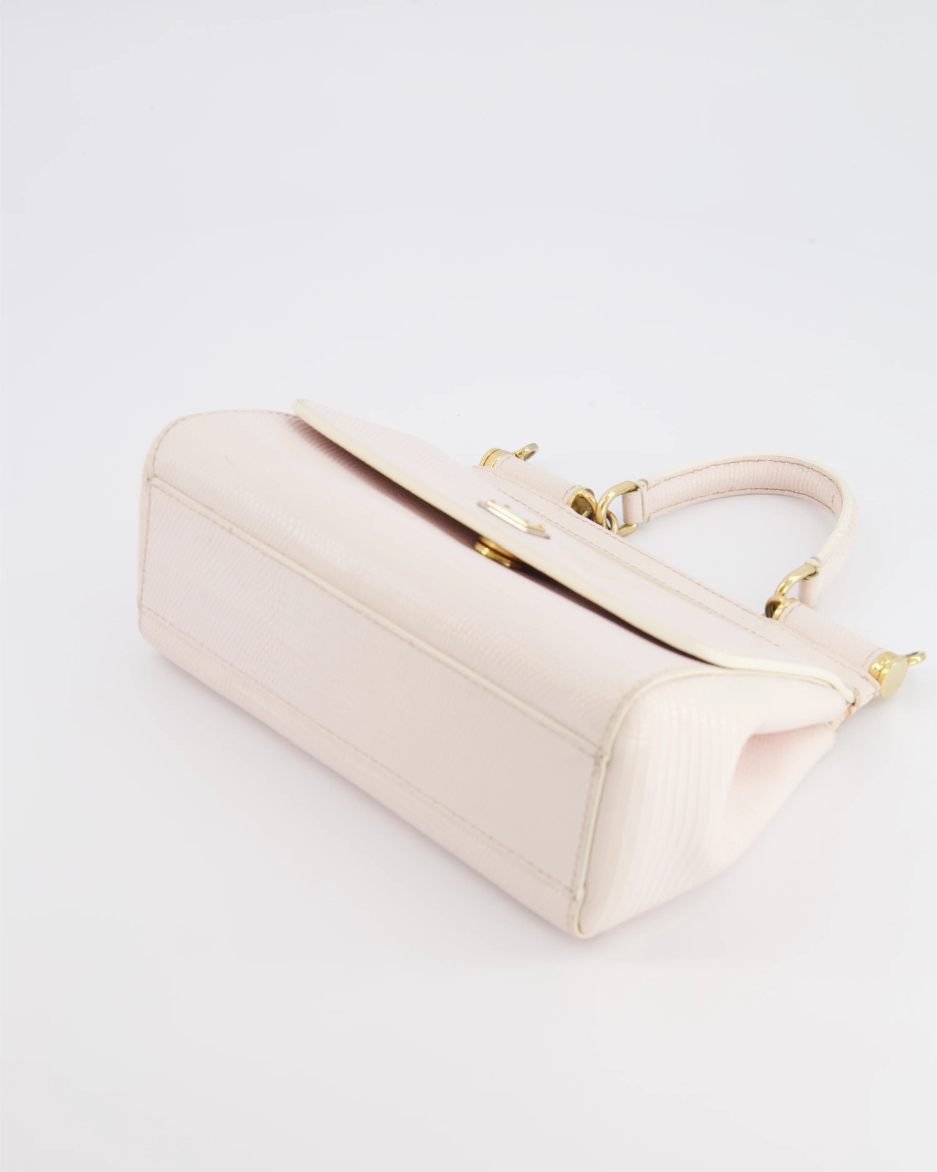 Dolce & Gabbana Light Pink Iguana Embossed Leather Small Sicily Bag with Mixed Hardware and Crystal Pearl Chain - Image 21