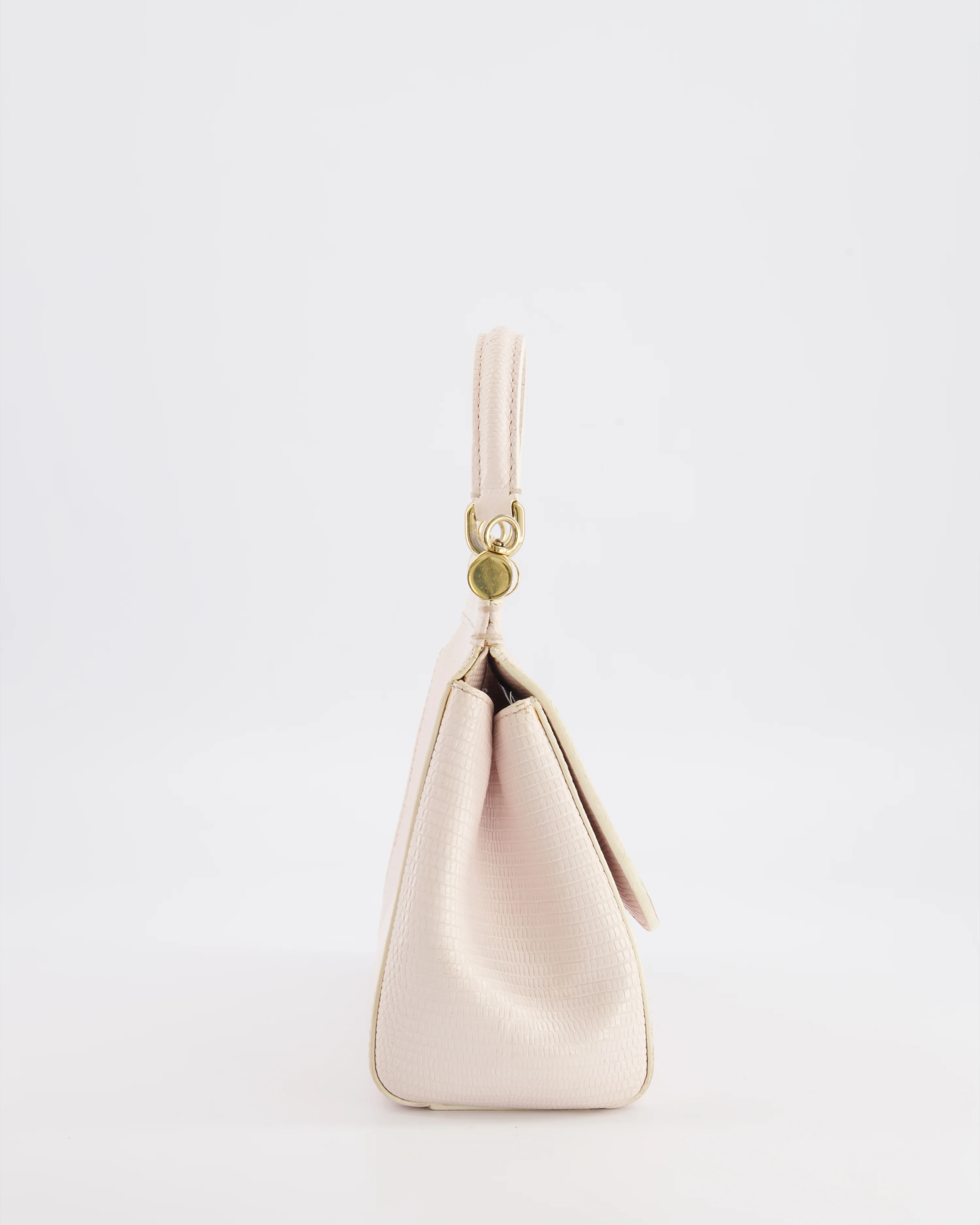 Dolce & Gabbana Light Pink Iguana Embossed Leather Small Sicily Bag with Mixed Hardware and Crystal Pearl Chain - Image 6