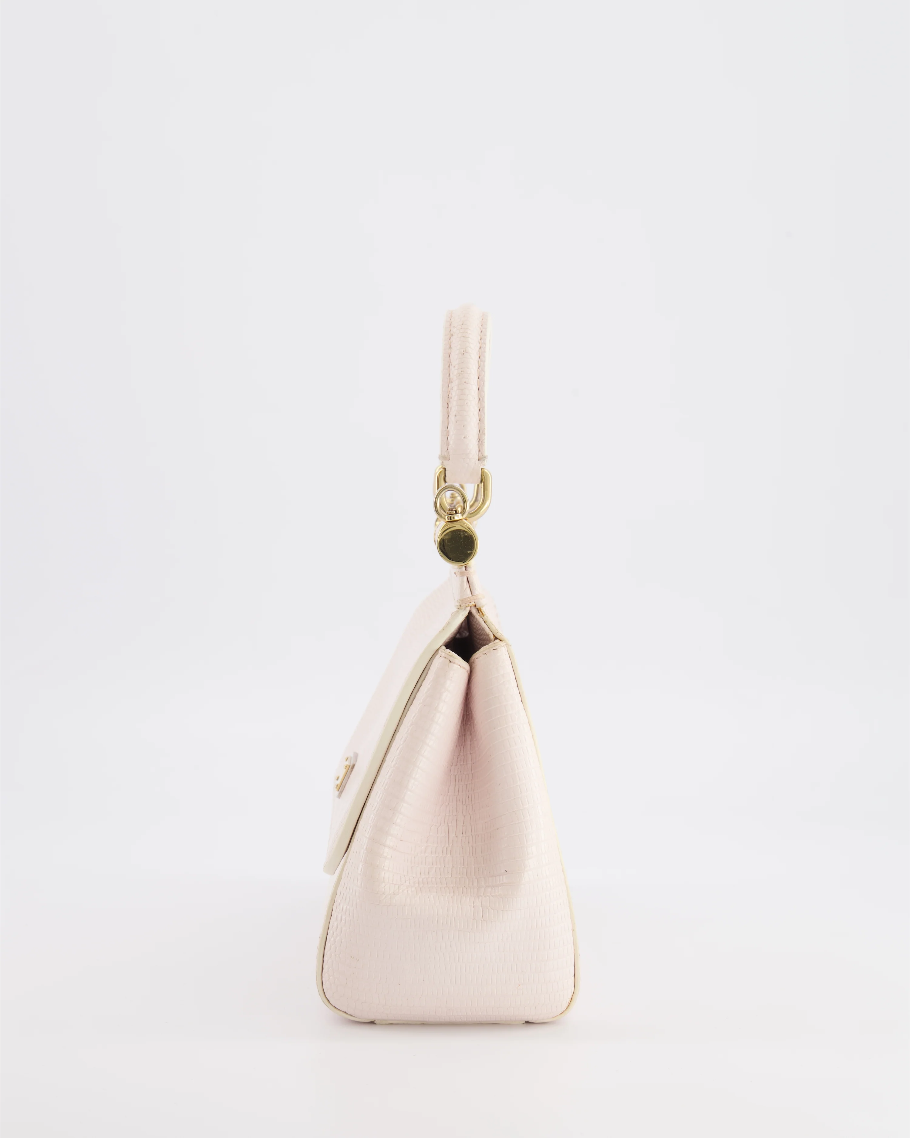 Dolce & Gabbana Light Pink Iguana Embossed Leather Small Sicily Bag with Mixed Hardware and Crystal Pearl Chain - Image 7