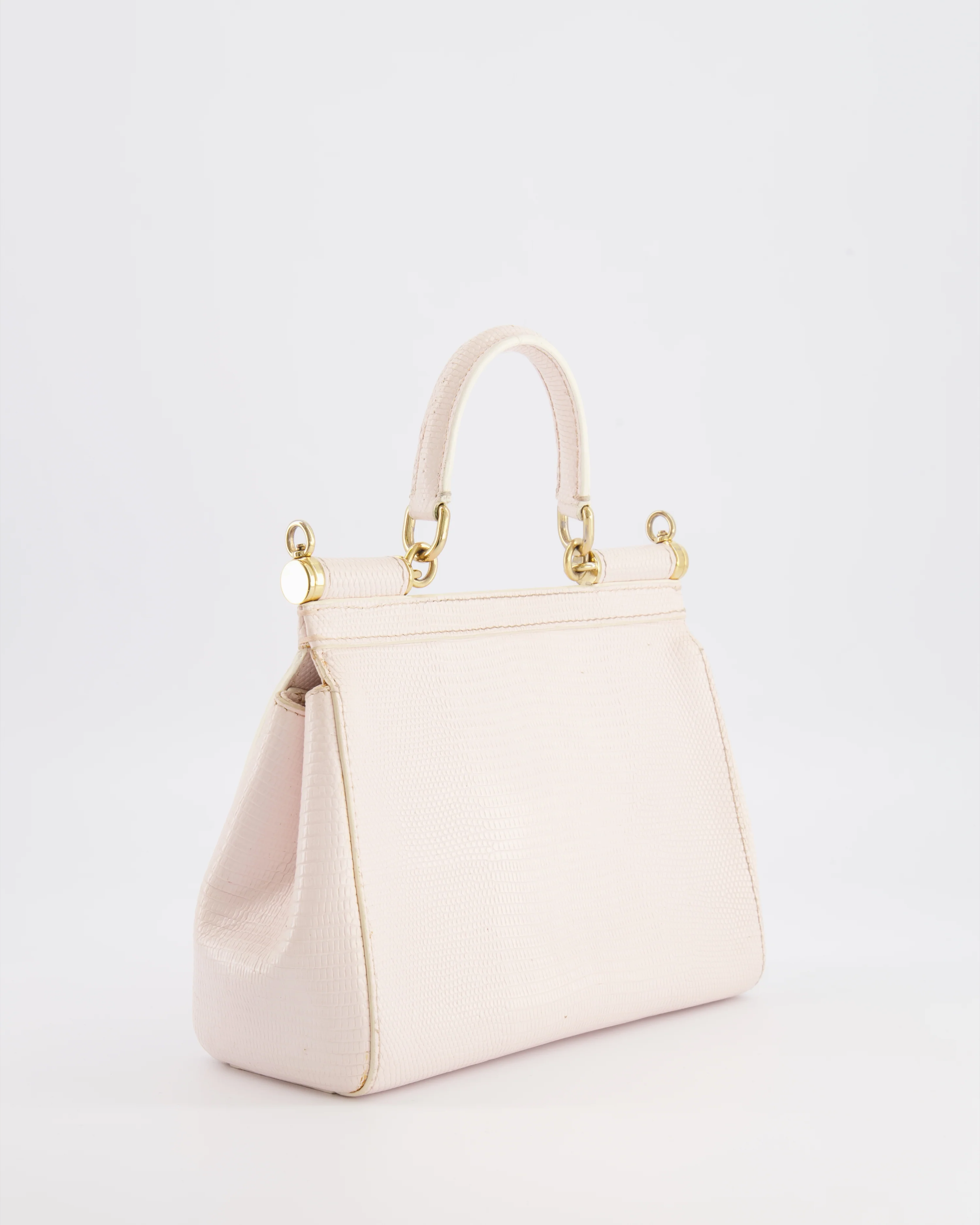 Dolce & Gabbana Light Pink Iguana Embossed Leather Small Sicily Bag with Mixed Hardware and Crystal Pearl Chain - Image 9