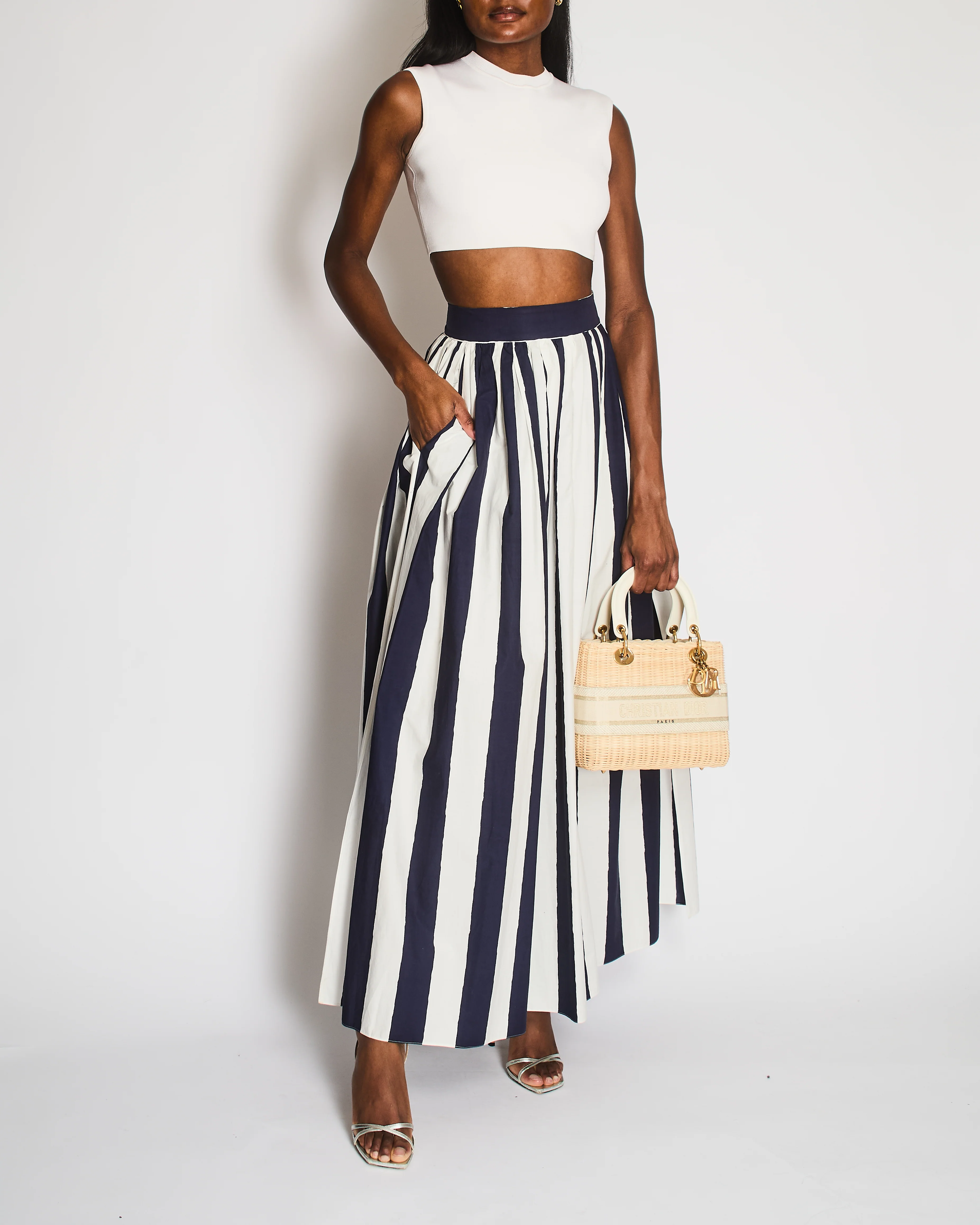 Dolce & Gabbana Navy and White Poplin Striped Maxi Skirt Size IT 46 (UK 14) RRP £1,100 - Image 3