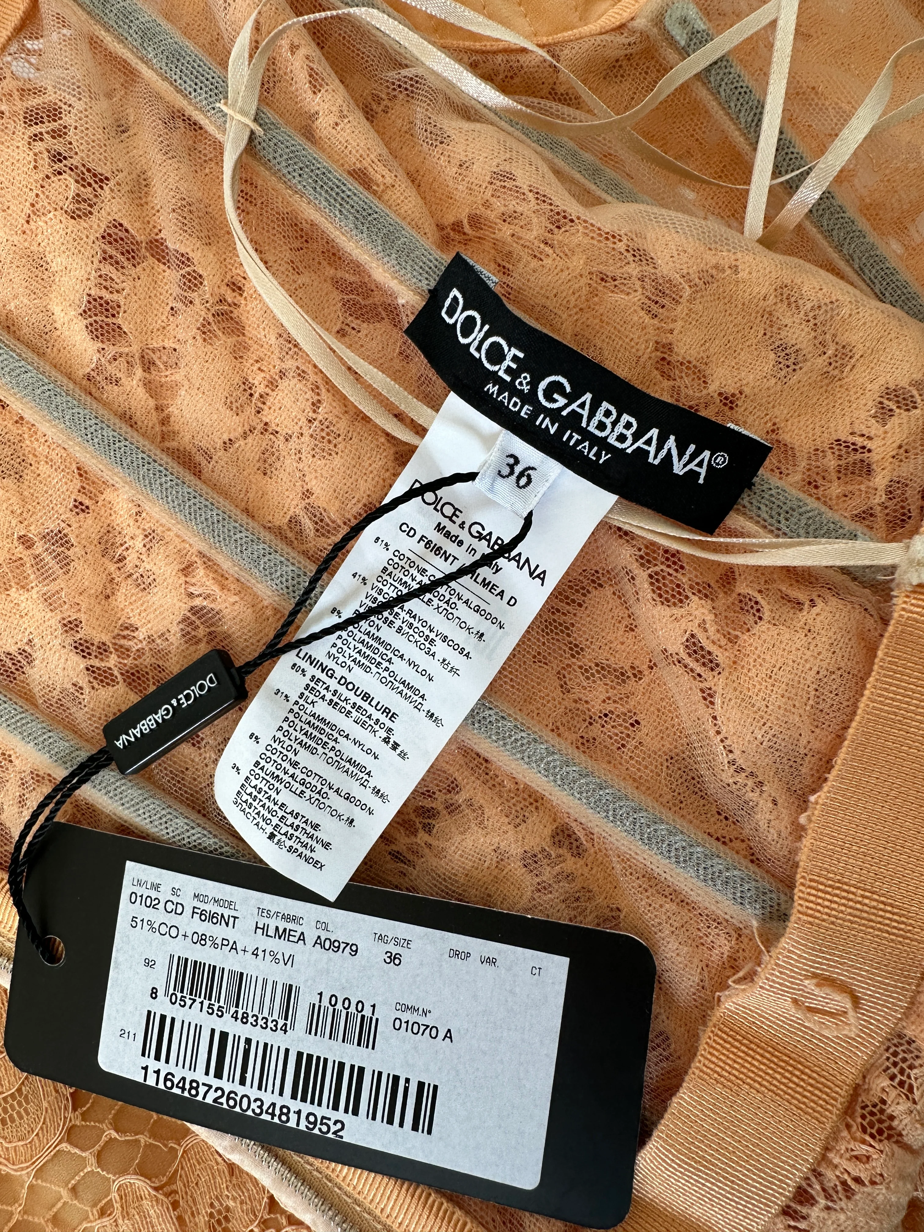 Dolce & Gabbana Peach Lace Corset Midi Dress Size IT 36 (UK 4) - Image 11