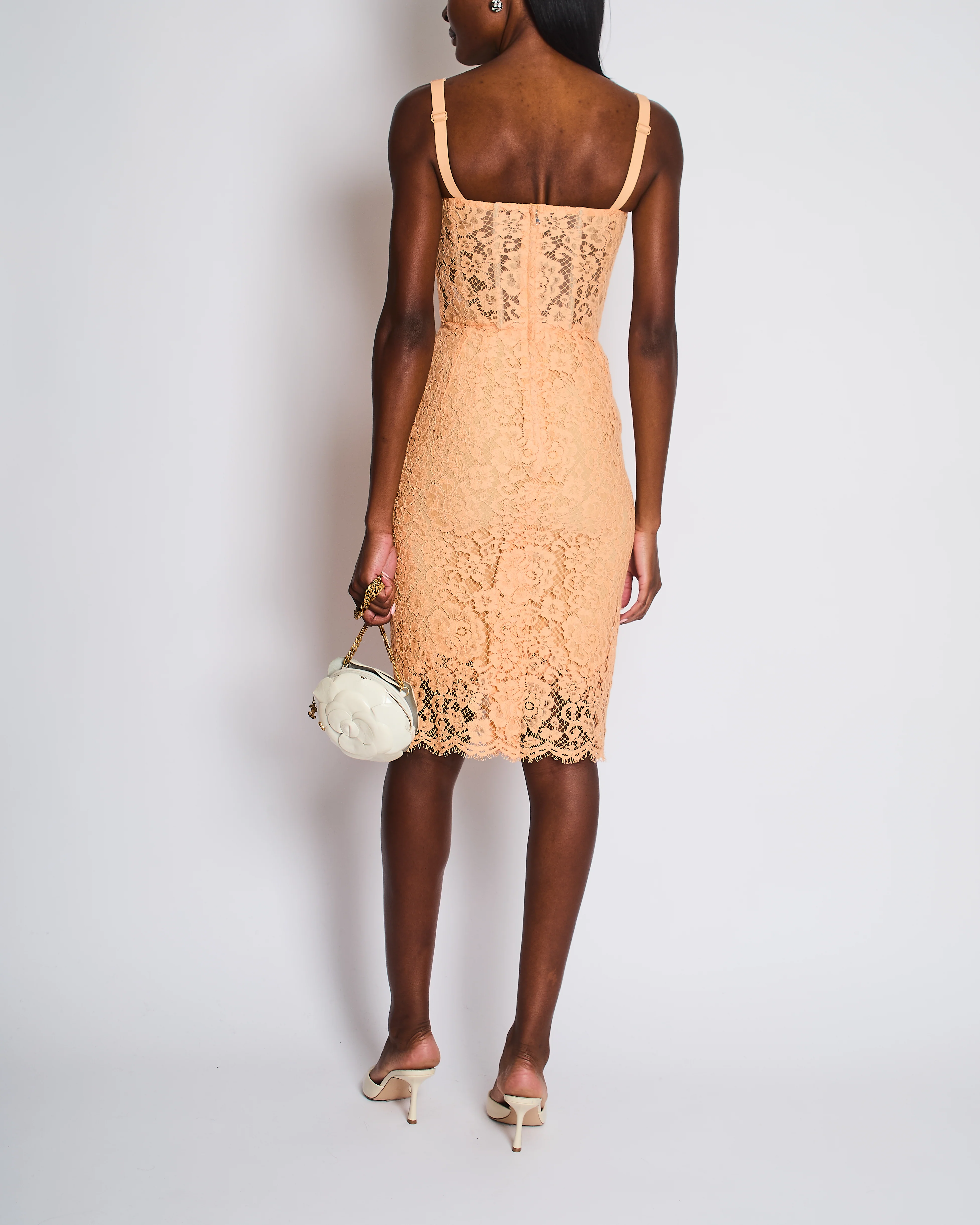 Dolce & Gabbana Peach Lace Corset Midi Dress Size IT 36 (UK 4) - Image 2