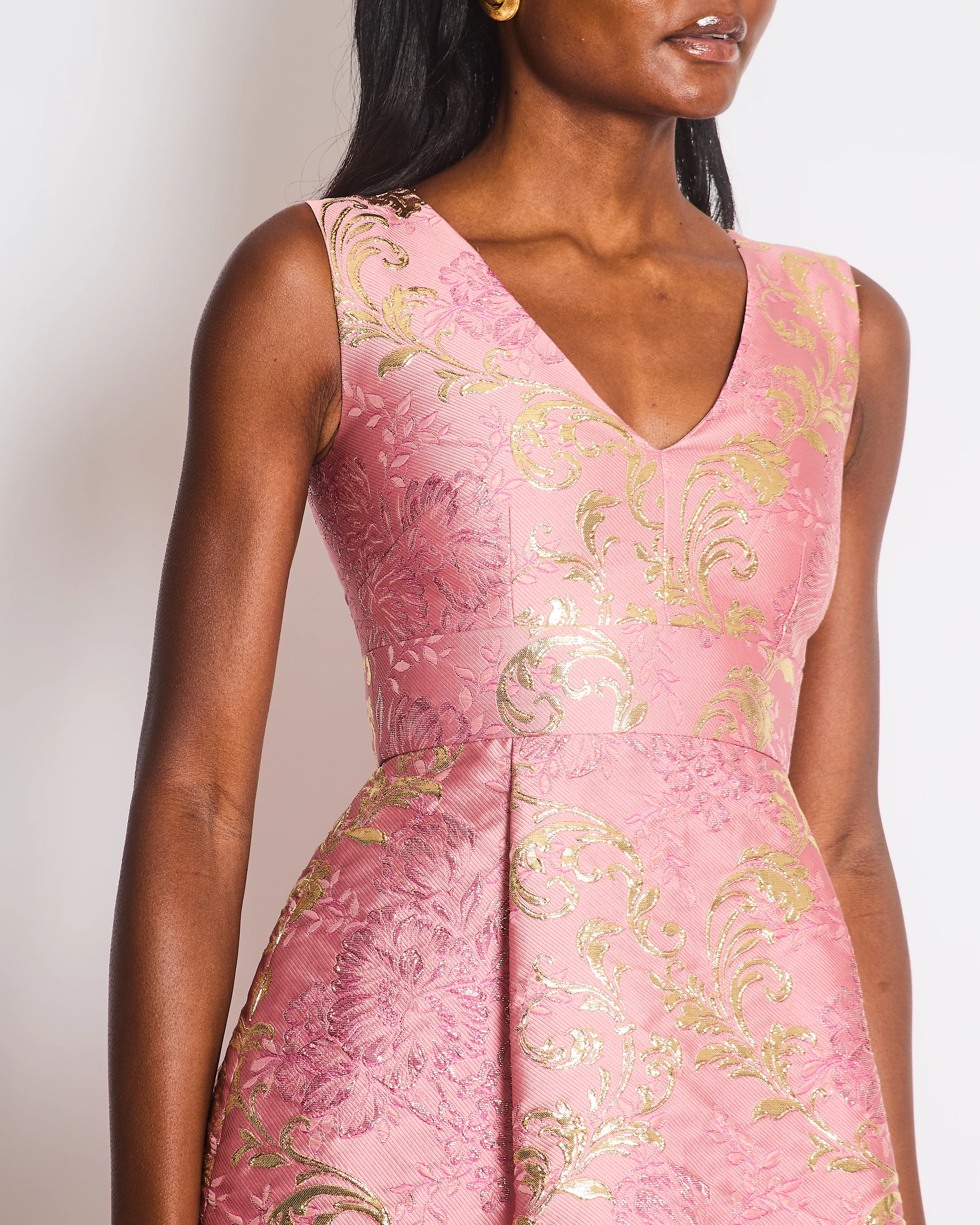 Dolce & Gabbana Pink and Gold Lamé Floral Print Jacquard Dress Size IT 36 (UK 4) - Image 4