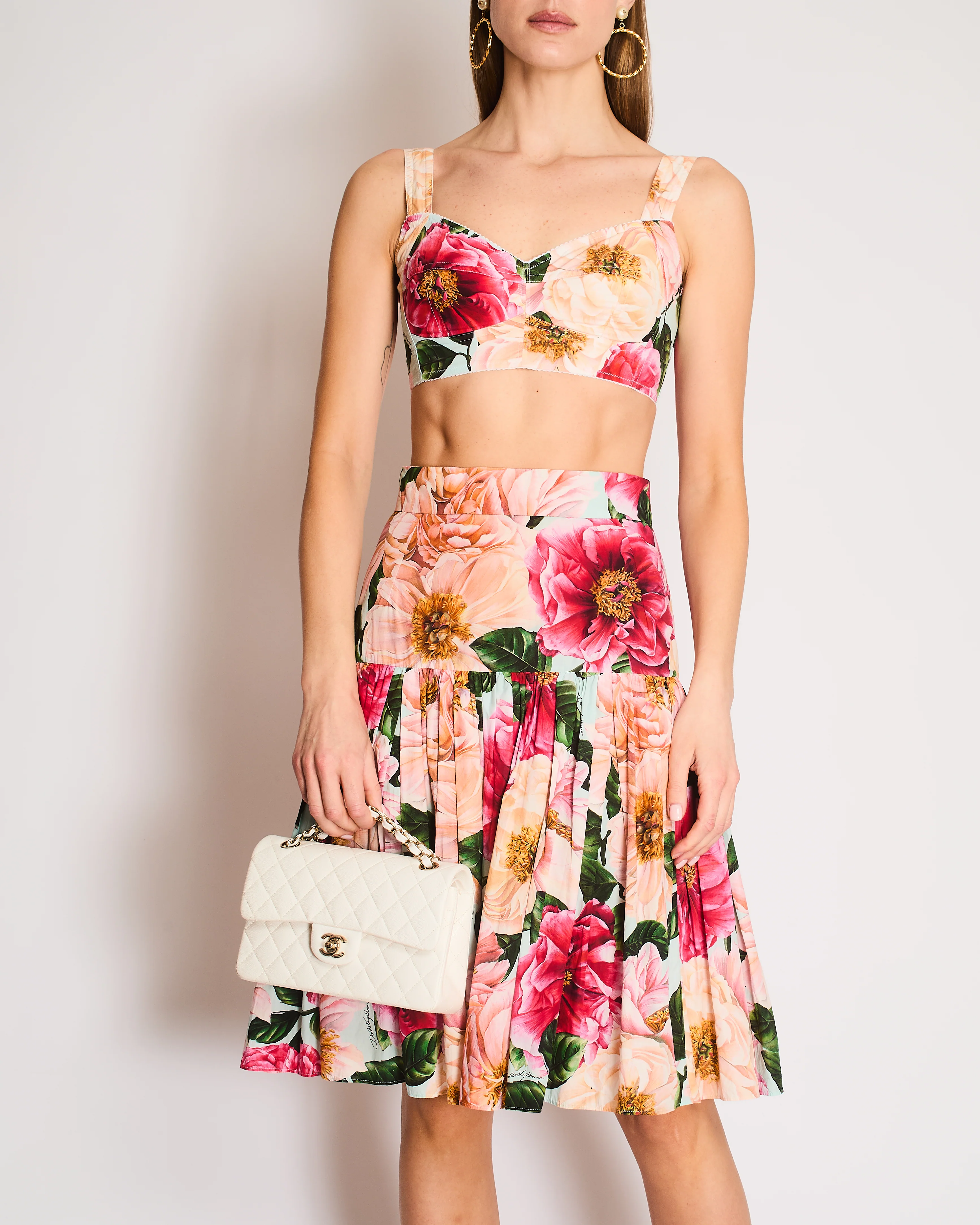 Dolce & Gabbana Pink Floral Print Bralette and Midi Skirt Set IT 40 (UK 8) - Image 2