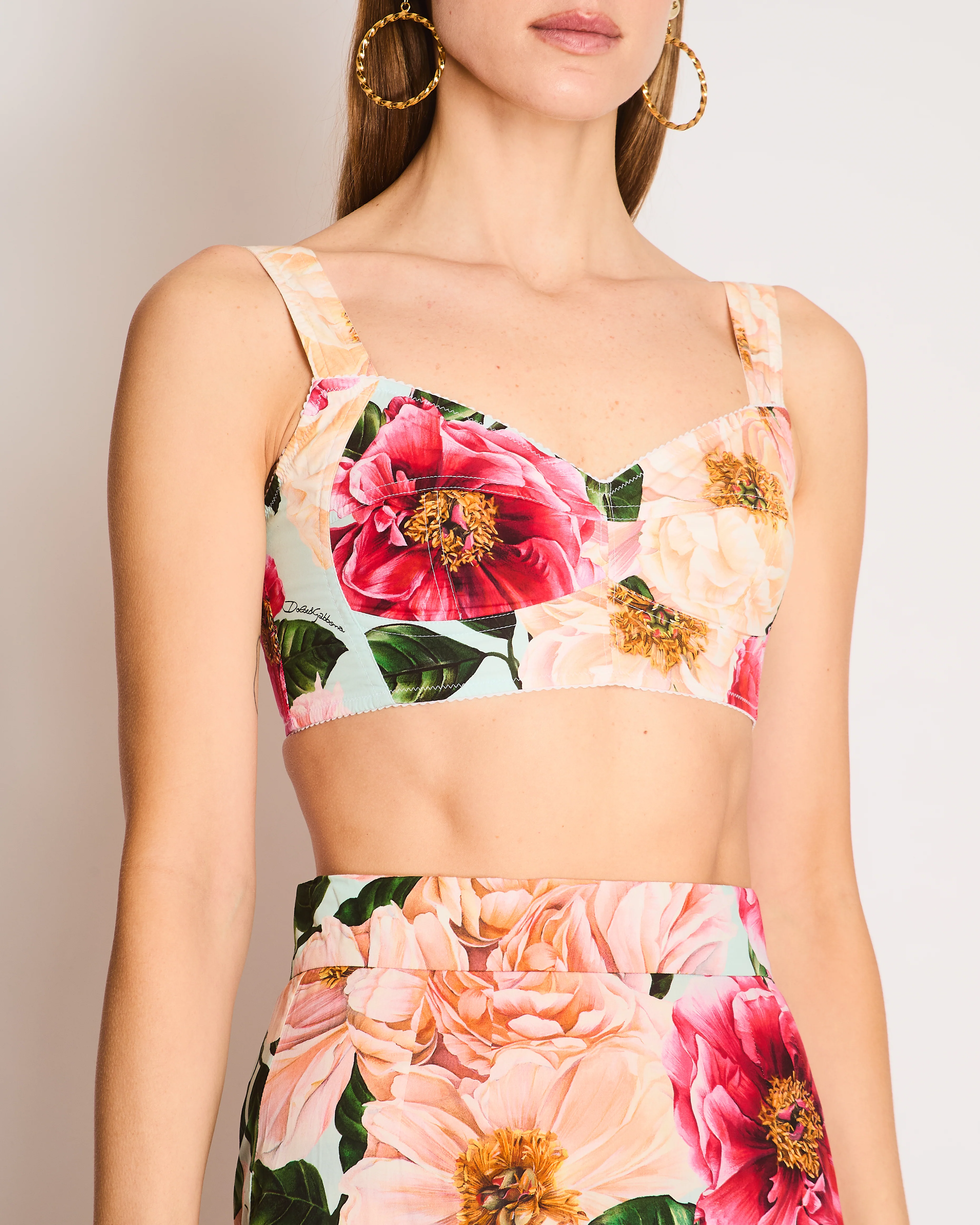 Dolce & Gabbana Pink Floral Print Bralette and Midi Skirt Set IT 40 (UK 8) - Image 3