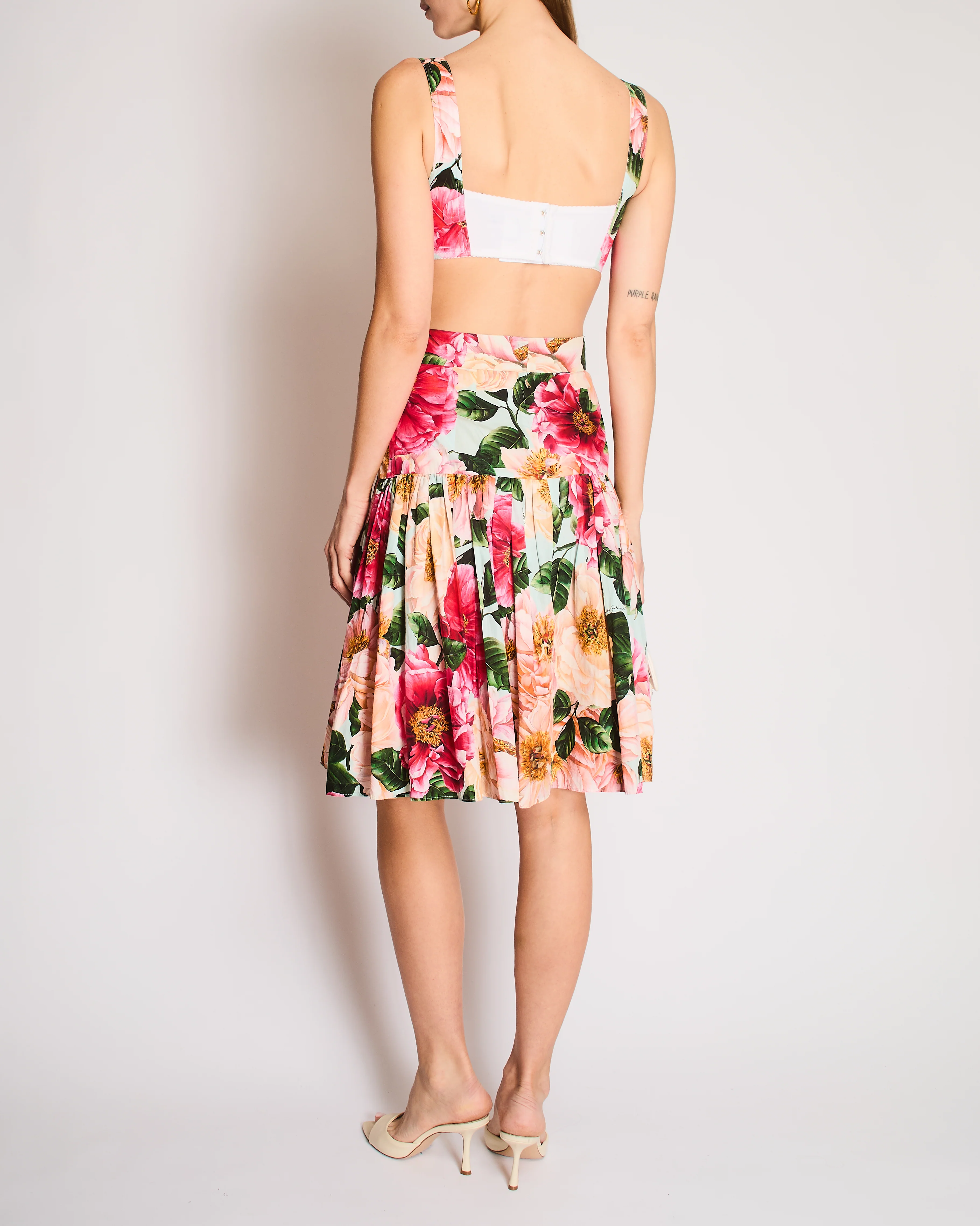 Dolce & Gabbana Pink Floral Print Bralette and Midi Skirt Set IT 40 (UK 8) - Image 5