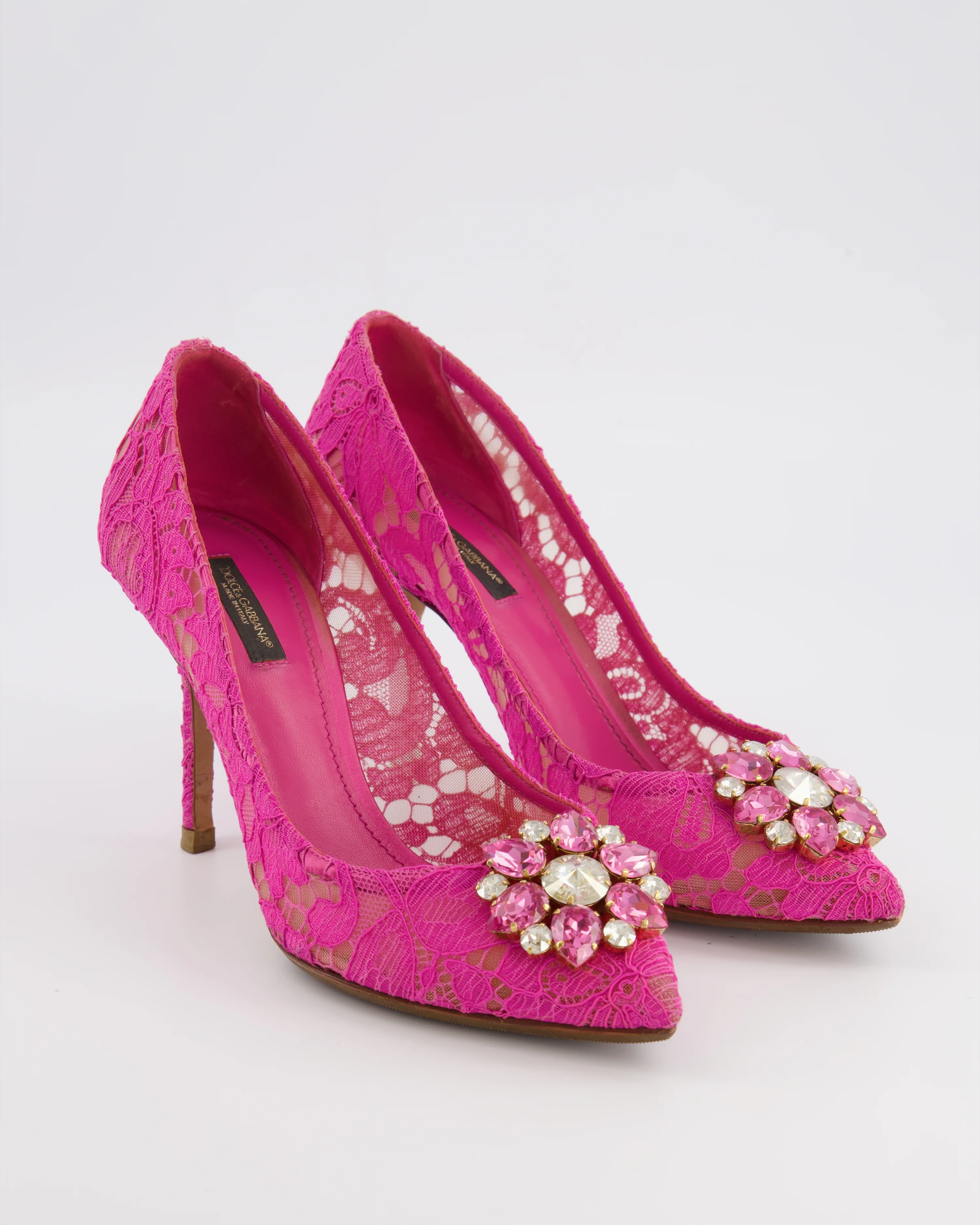 Dolce & Gabbana Pink Lace Bellucci Pumps with Crystal Embellishments Size EU 39 - Image 2