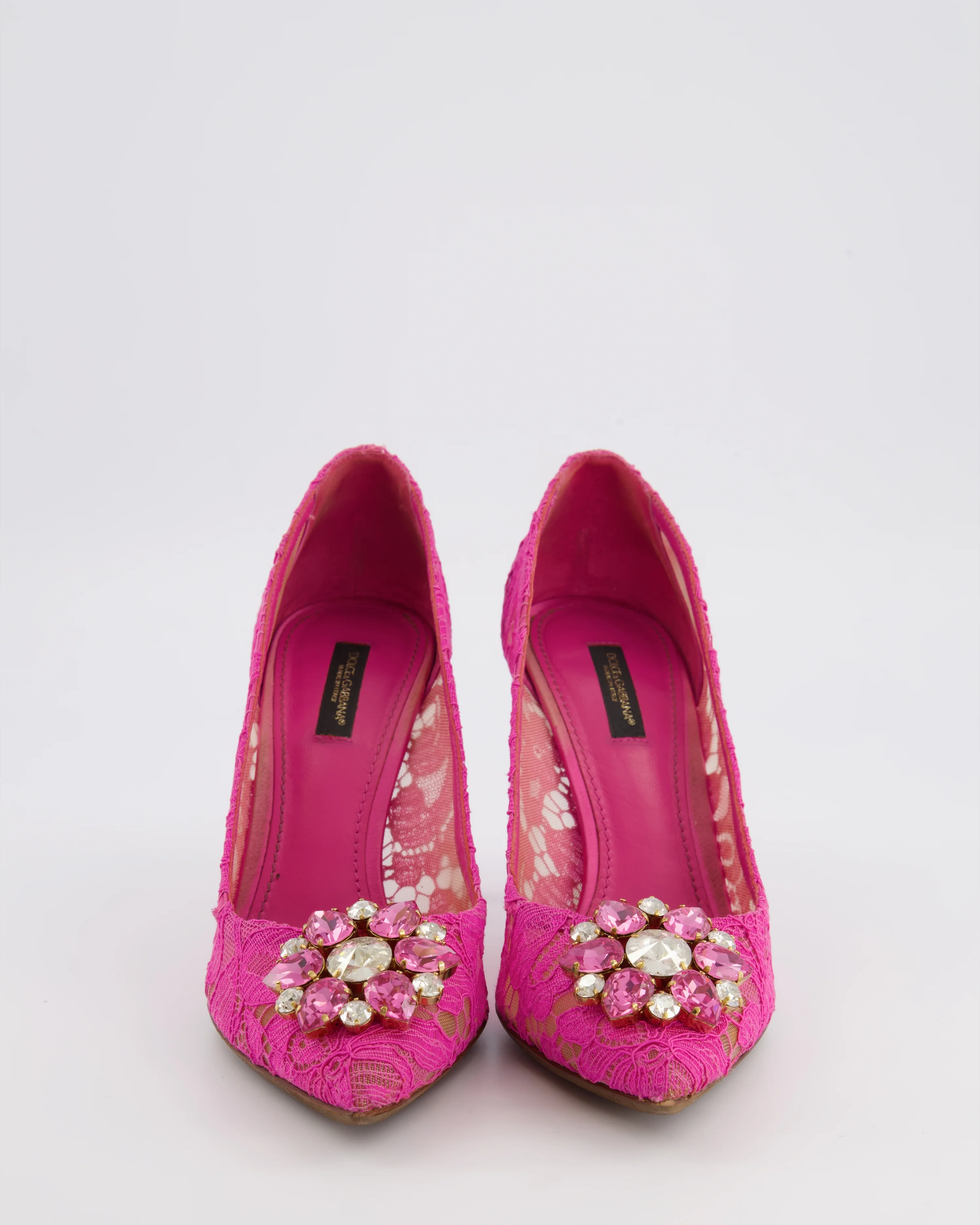 Dolce & Gabbana Pink Lace Bellucci Pumps with Crystal Embellishments Size EU 39 - Image 4