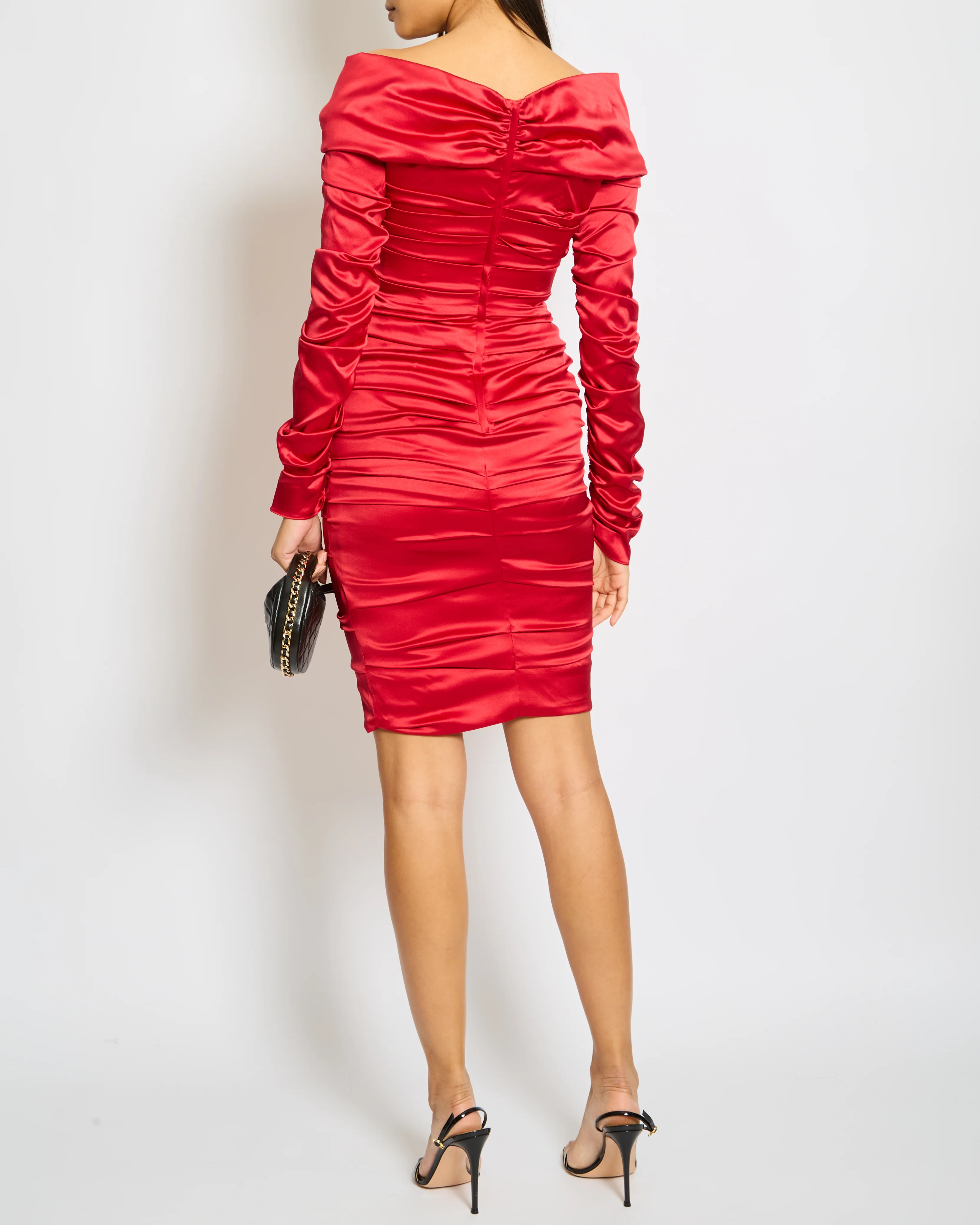 Dolce & Gabbana Red Silk Draped Mini Dress with Rouched Sleeves Detail Size IT 42 (UK 10) - Image 5