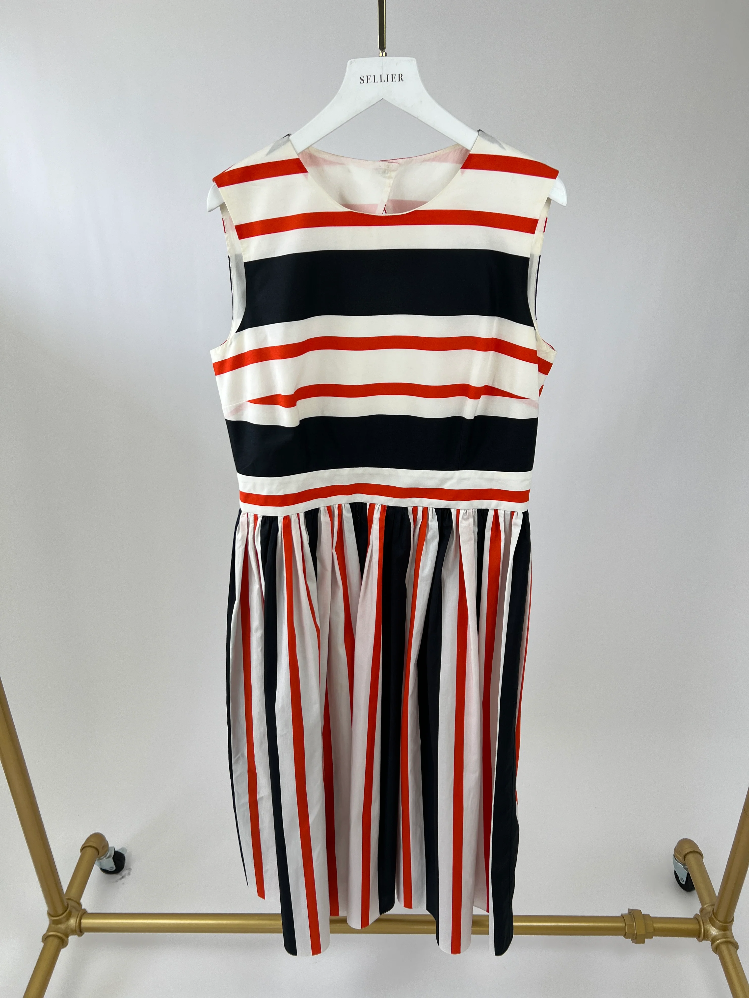 Dolce & Gabbana Red Striped Print Halter Neck Pleated Midi Dress IT 44 (UK 12) - Image 10