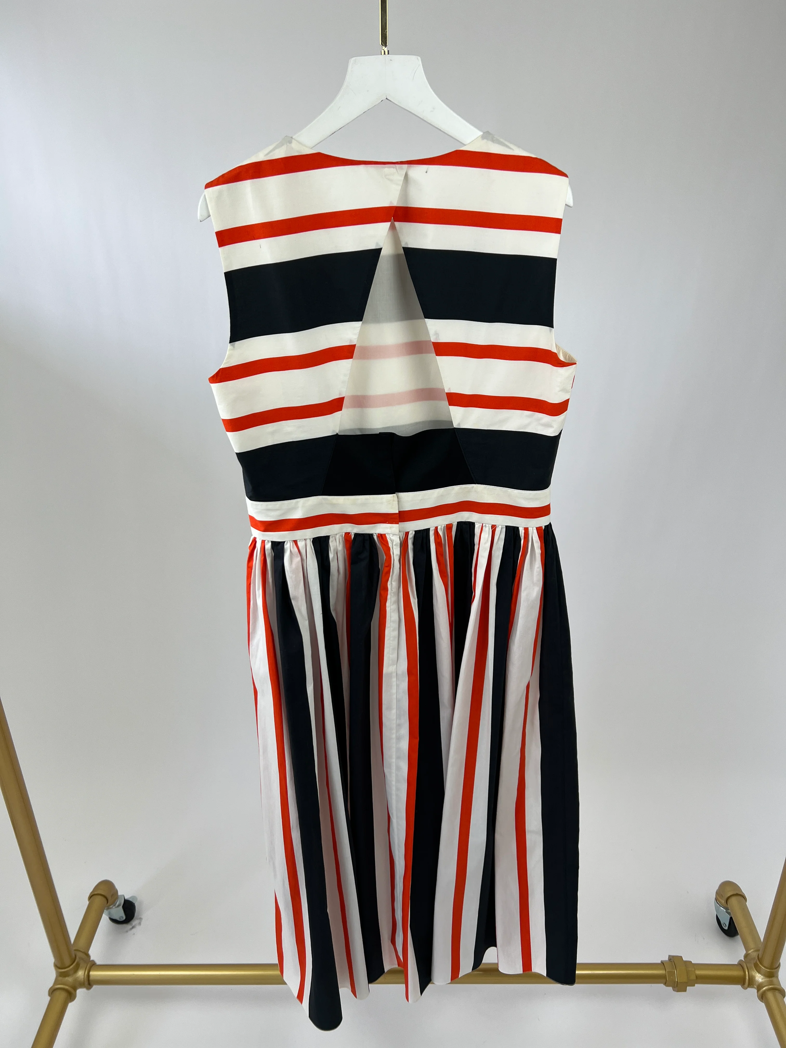 Dolce & Gabbana Red Striped Print Halter Neck Pleated Midi Dress IT 44 (UK 12) - Image 11