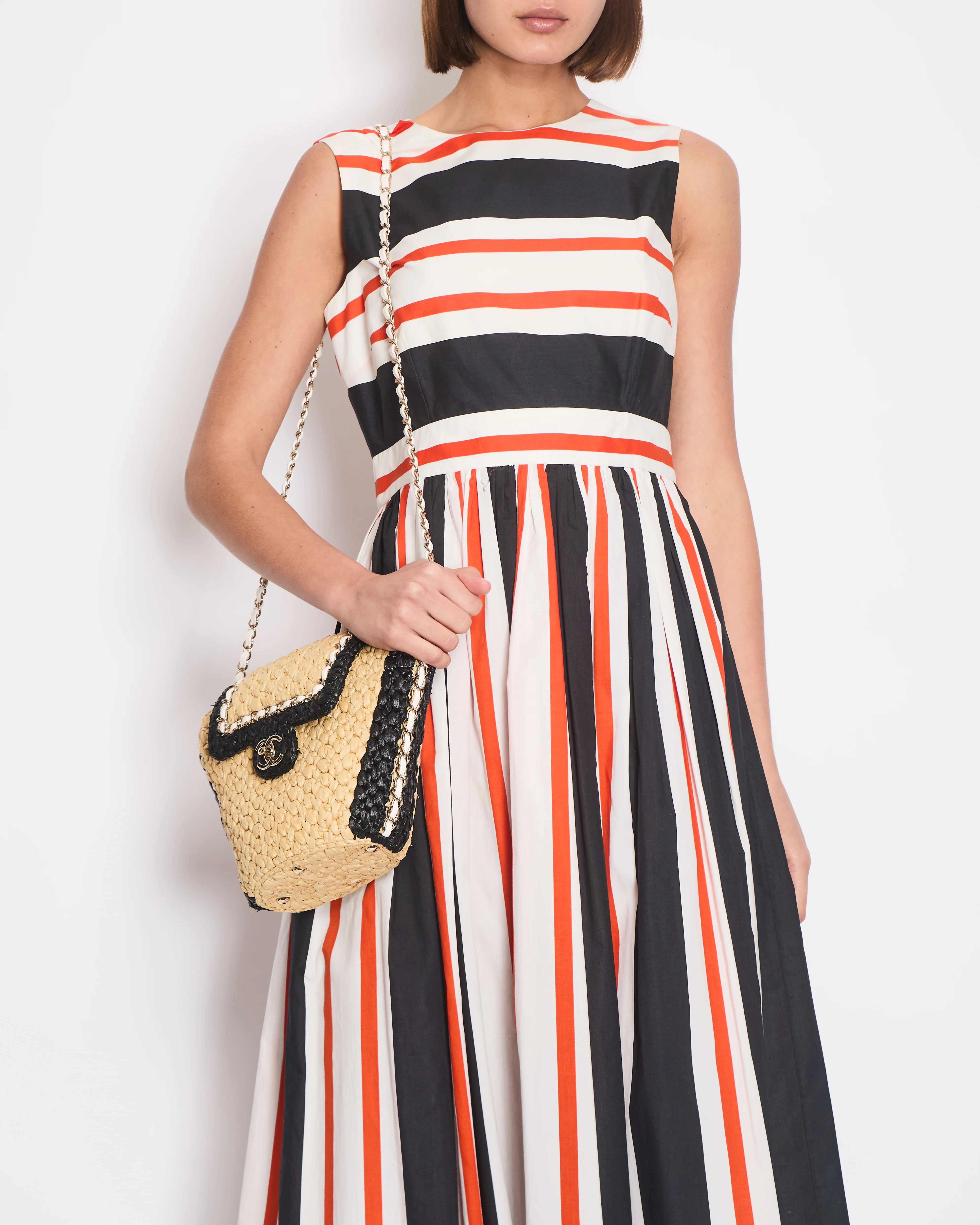 Dolce & Gabbana Red Striped Print Halter Neck Pleated Midi Dress IT 44 (UK 12) - Image 3
