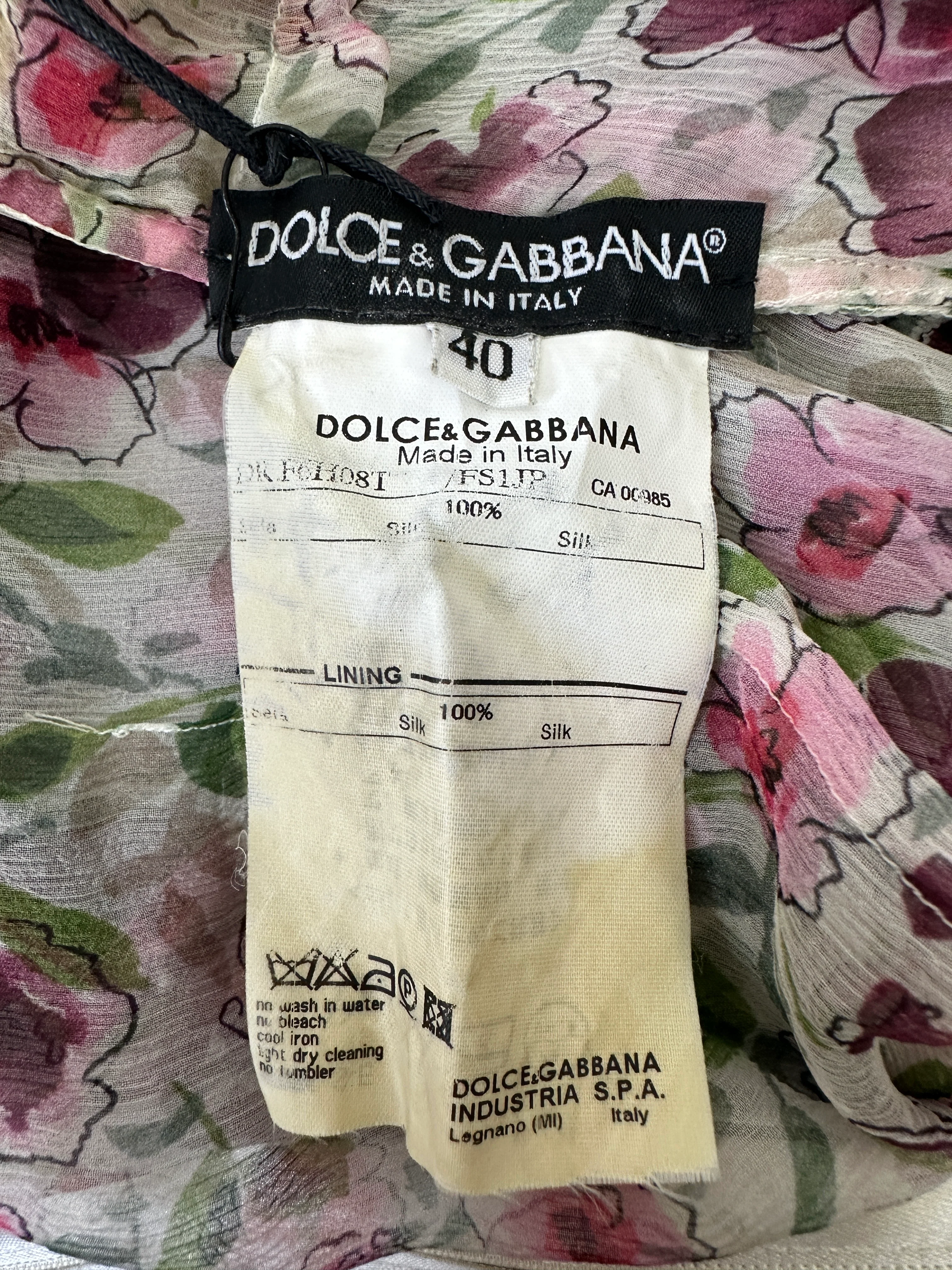 Dolce & Gabbana Silk Flowing Sleeveless Dress with Floral Print Details Size IT 40 (UK 8) - Image 12