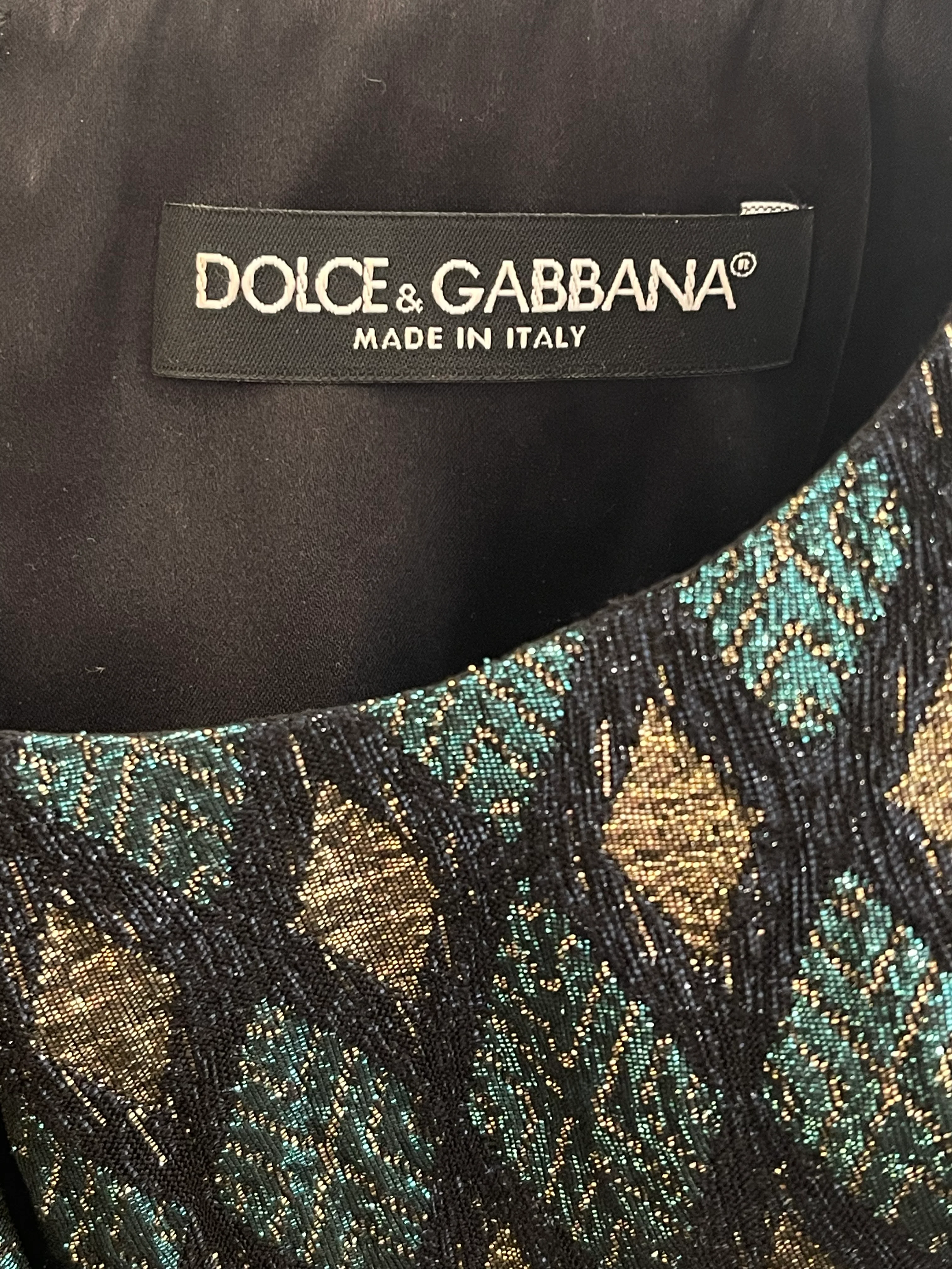 Dolce & Gabbana Turquoise Metallic and Gold Jacquard Mini Dress Size IT 38 (UK 6) - Image 12