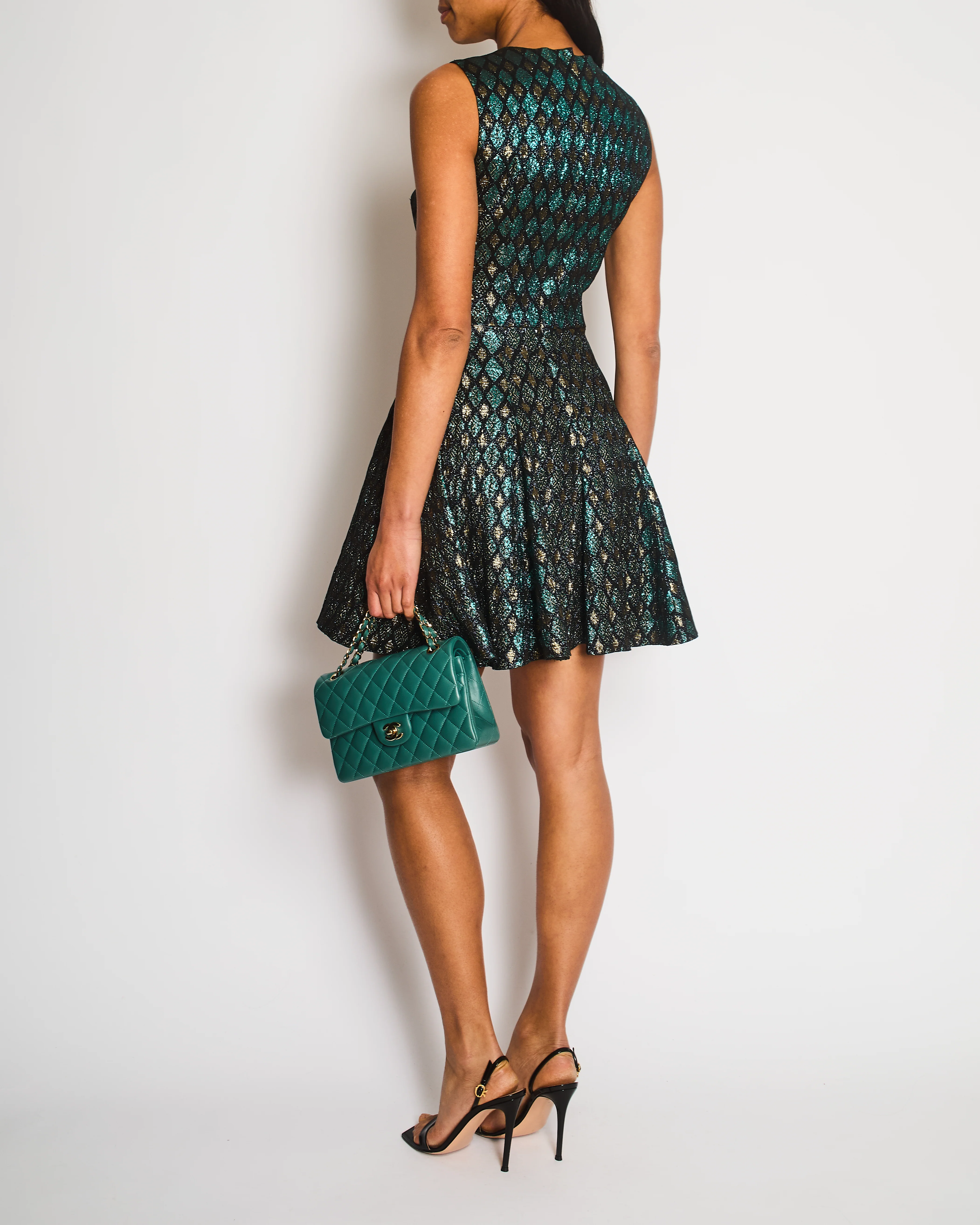 Dolce & Gabbana Turquoise Metallic and Gold Jacquard Mini Dress Size IT 38 (UK 6) - Image 3