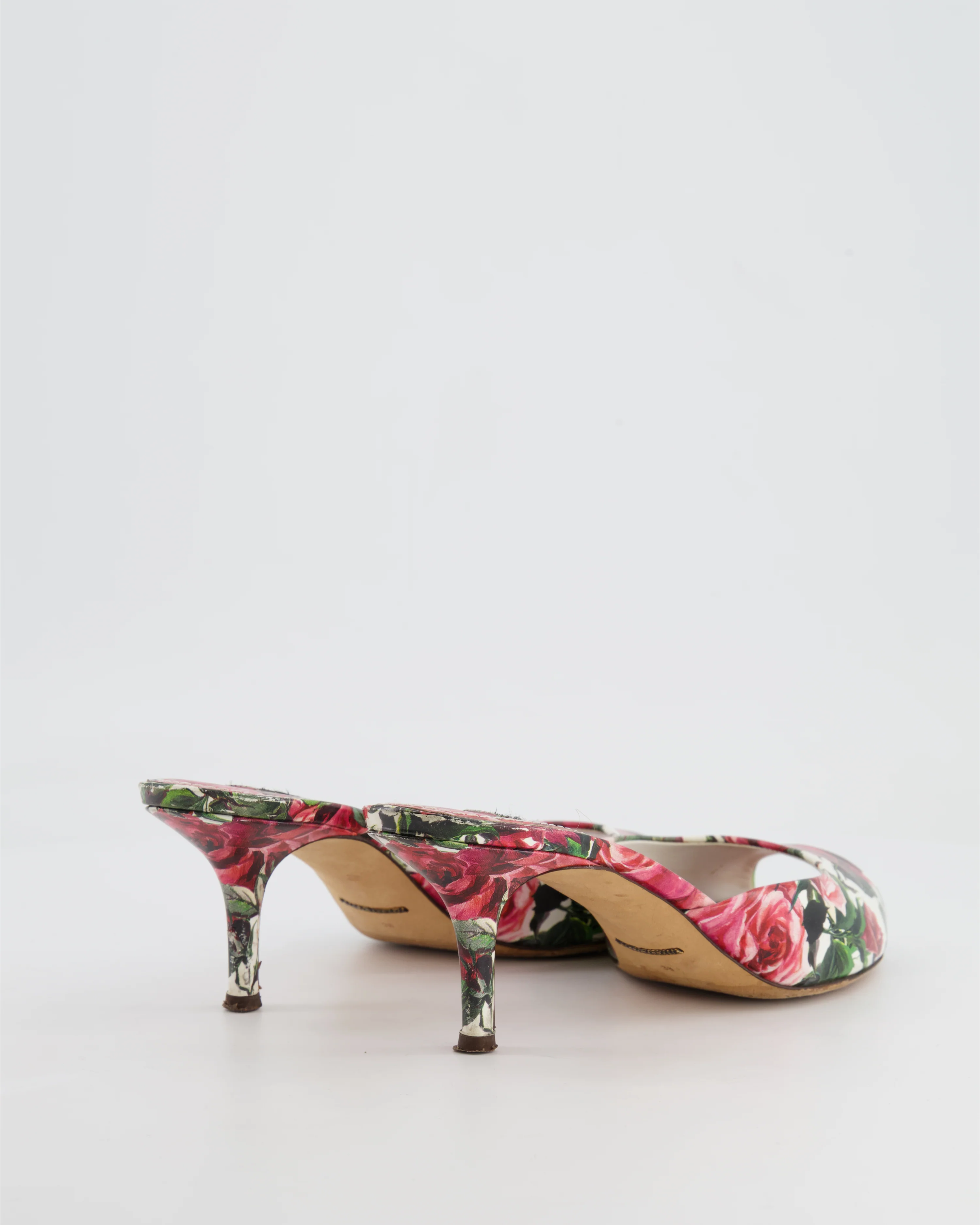 Dolce & Gabbana White and Pink Floral Open Toe Mules Size 38 - Image 3