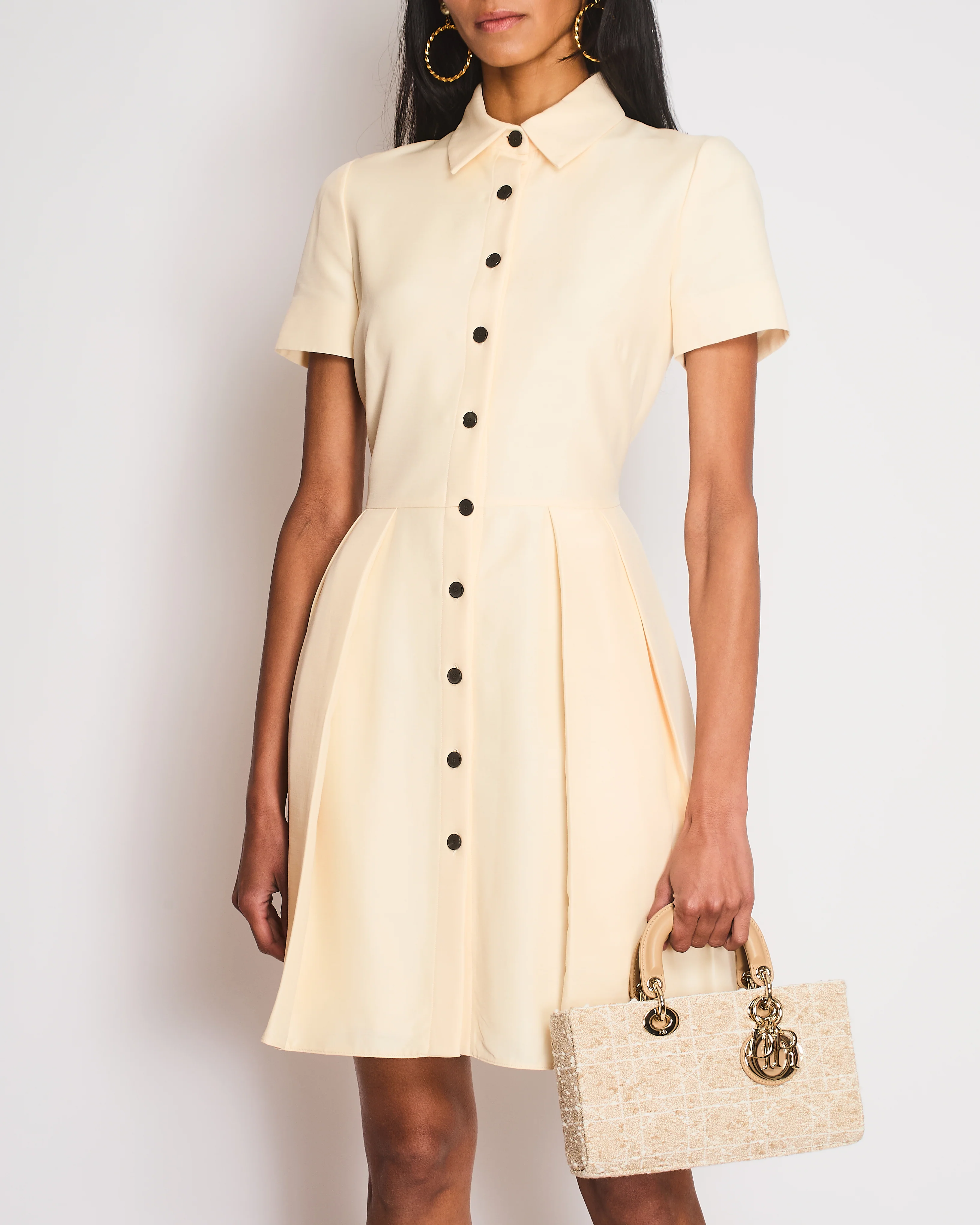 Christian Dior Cream Short Sleeve Button Down Pleated Mini Dress Size FR 38 (UK 10) - Image 2